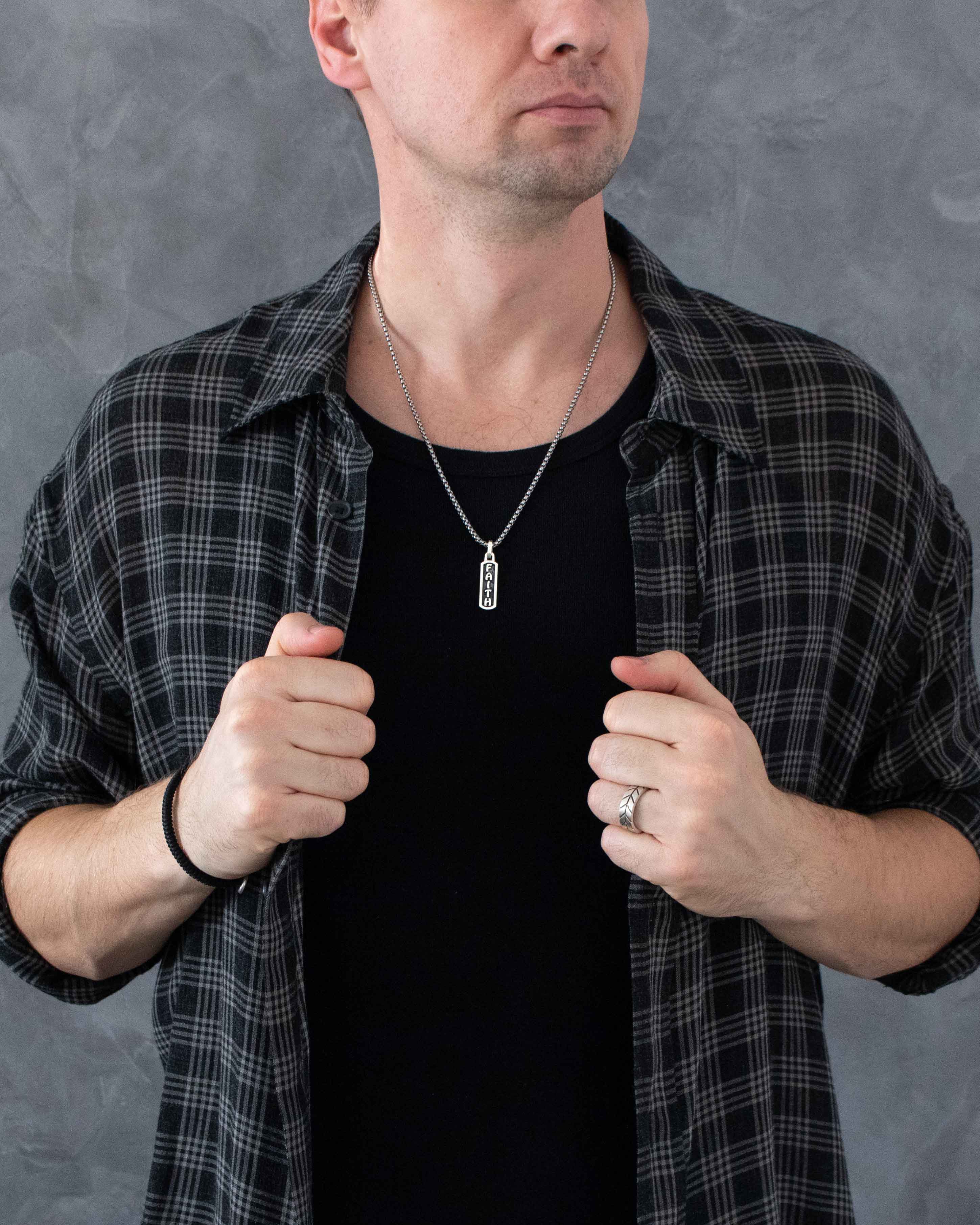 Engraved Word FAITH Small Amulet Necklace Fine Silver