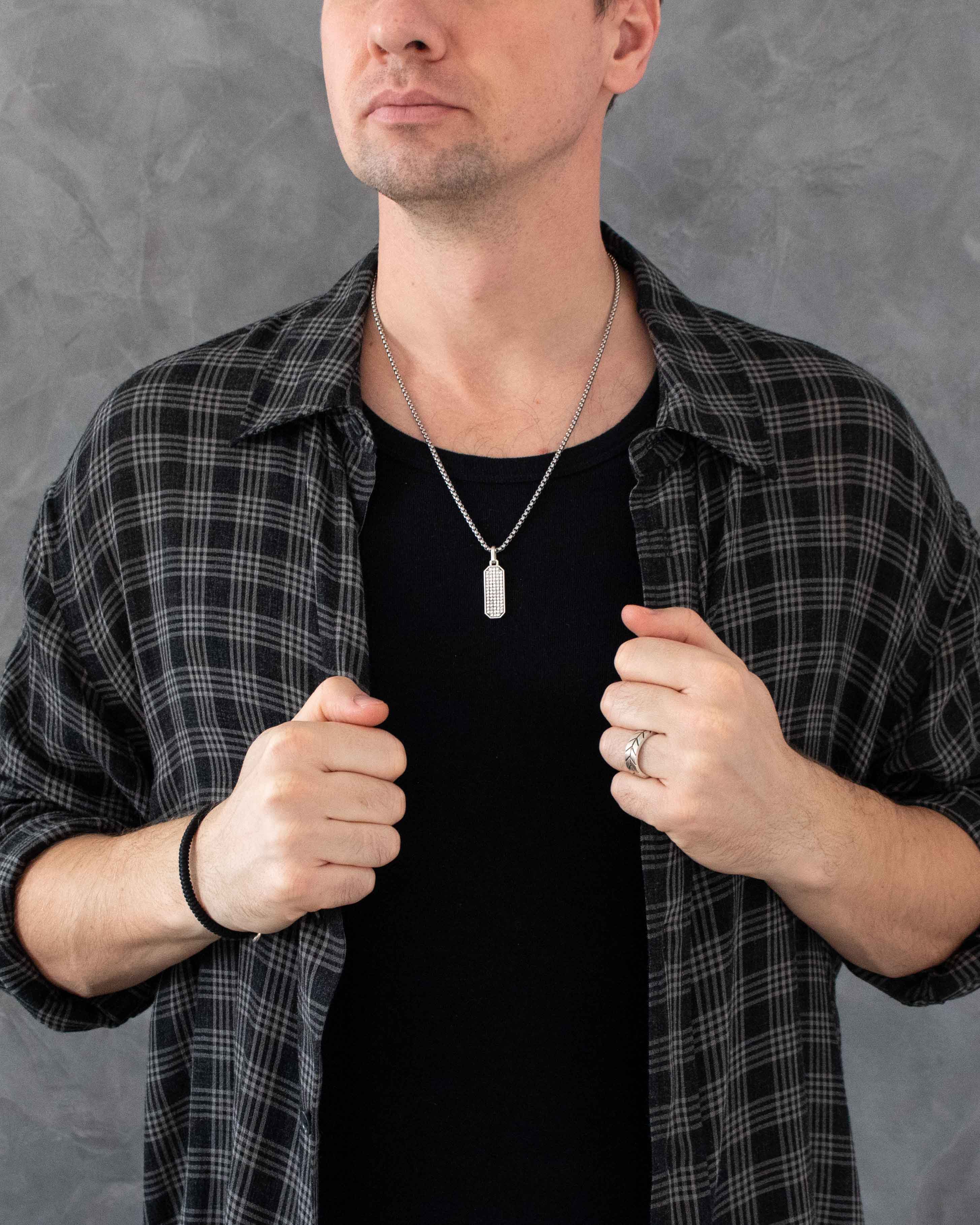 Classy Octagon Ingot Necklace with Diamonds CZ Silver