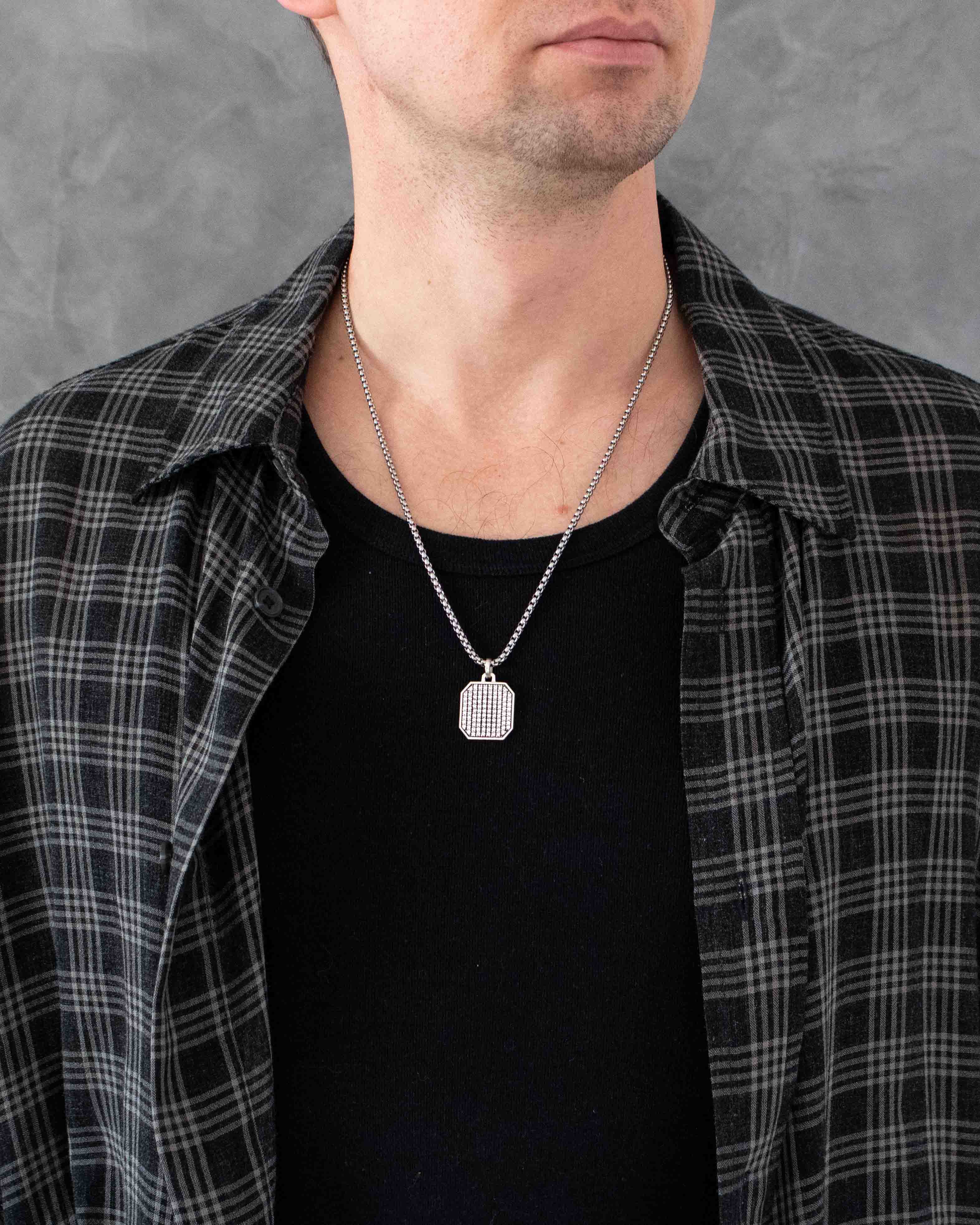 Cocktail Silver Pendant with Diamonds CZ Octagon Shape