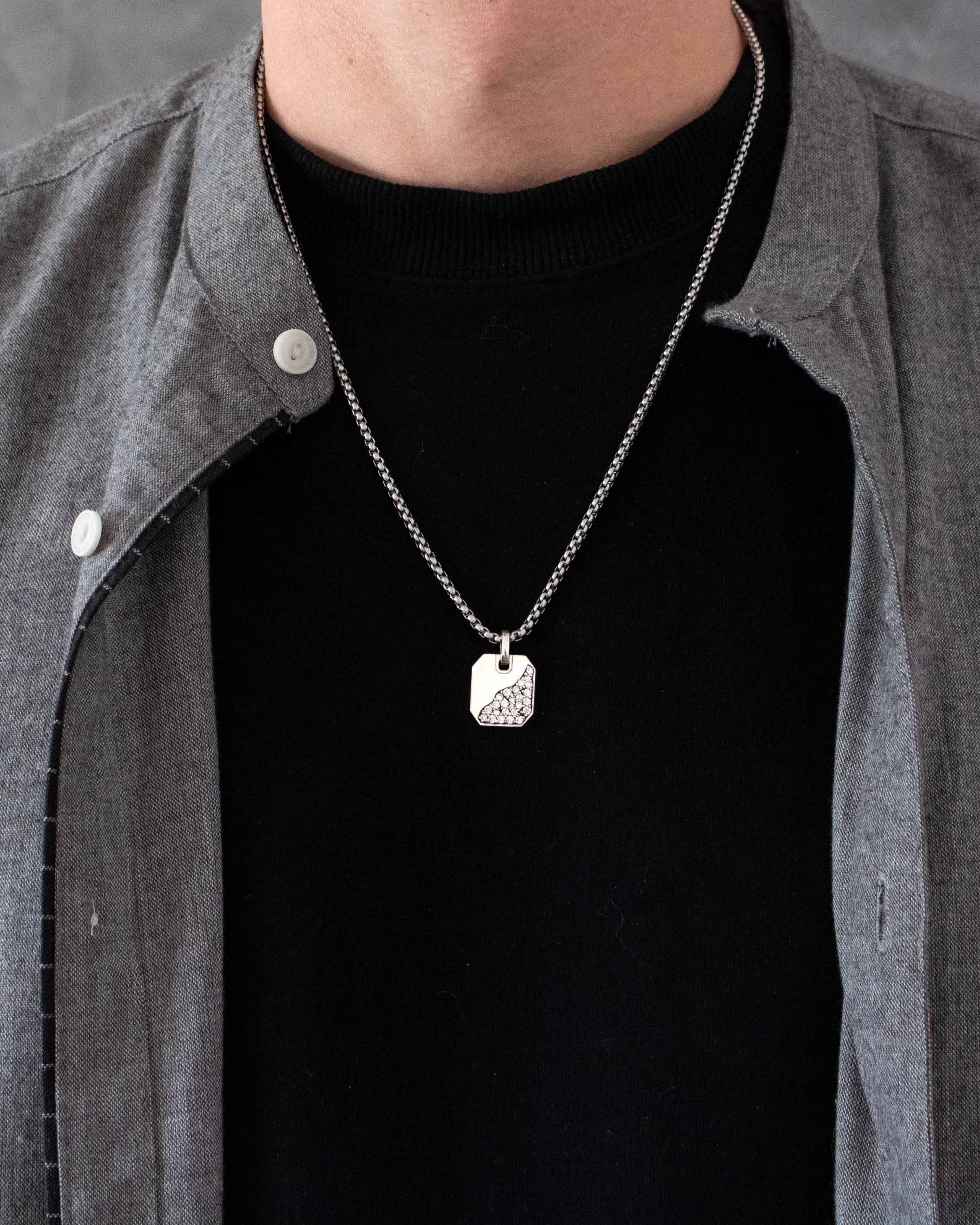 Half Designed Silver Octagon Pendant with Diamonds CZ