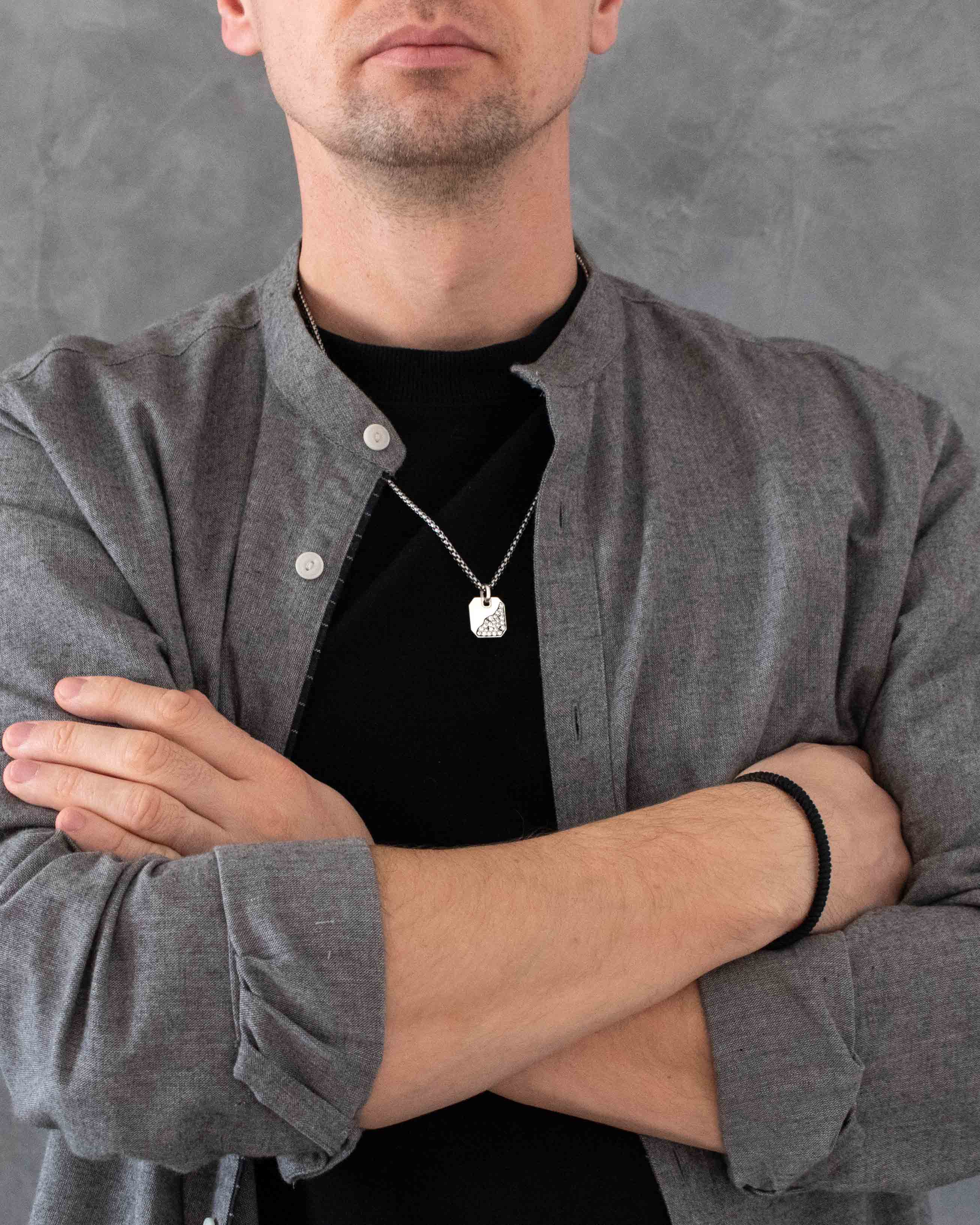 Half Designed Silver Octagon Pendant with Diamonds CZ