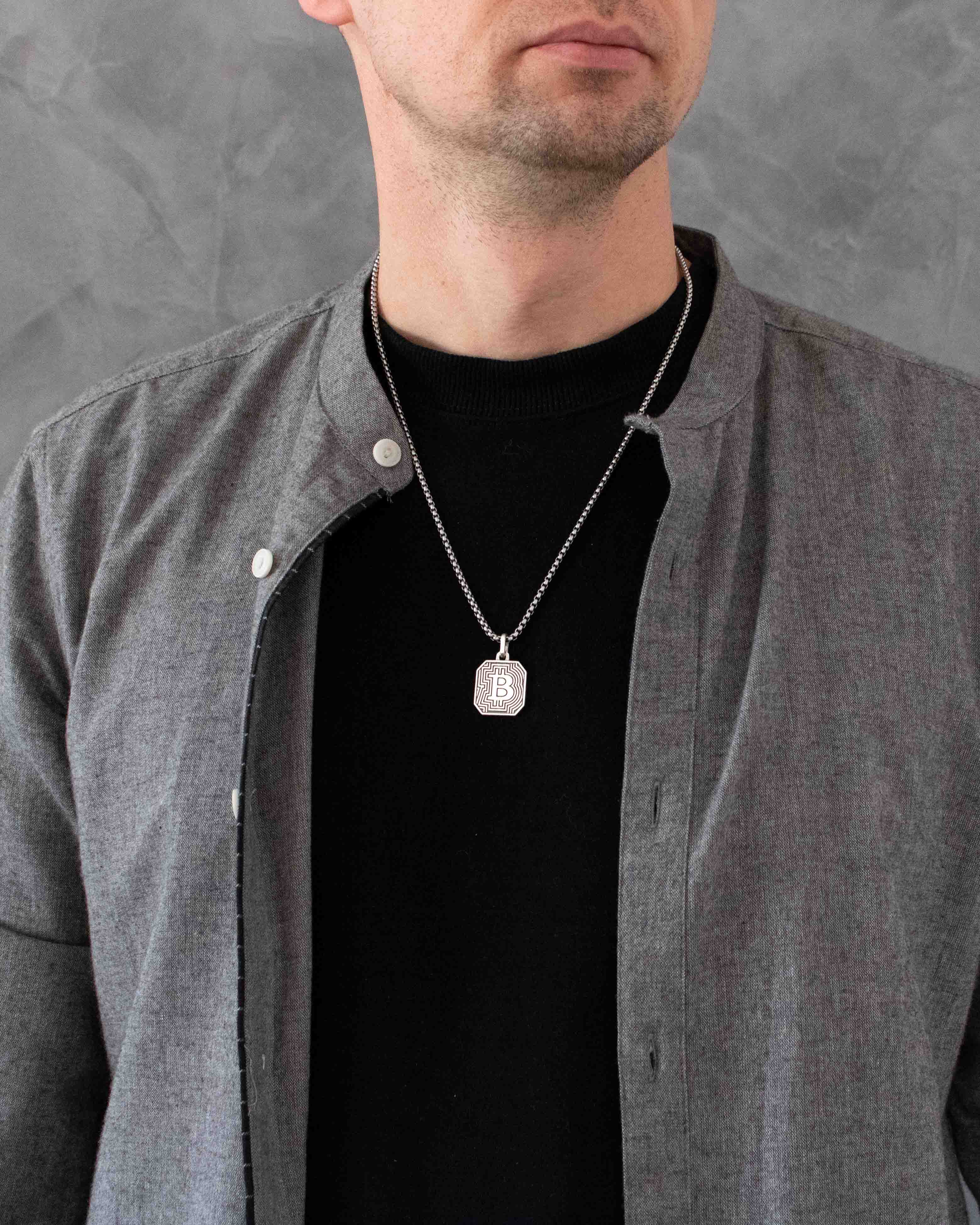 Bitcoin Necklace Pendant For Men Sterling Silver