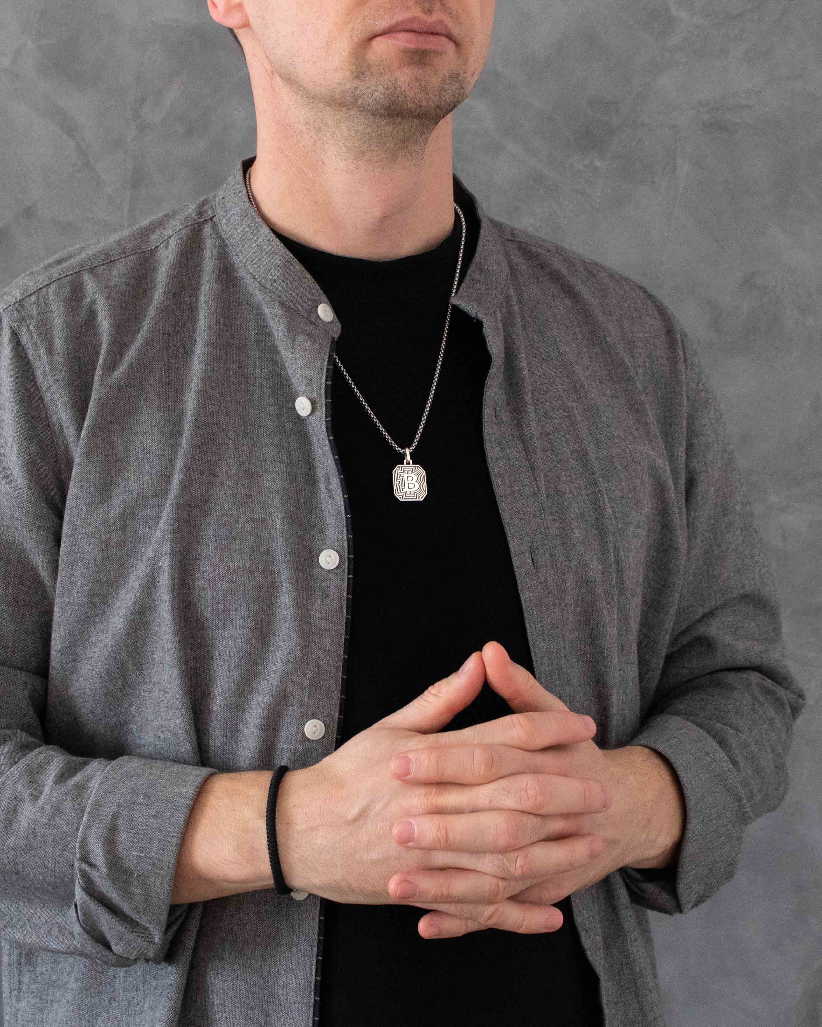 Bitcoin Necklace Pendant For Men Sterling Silver