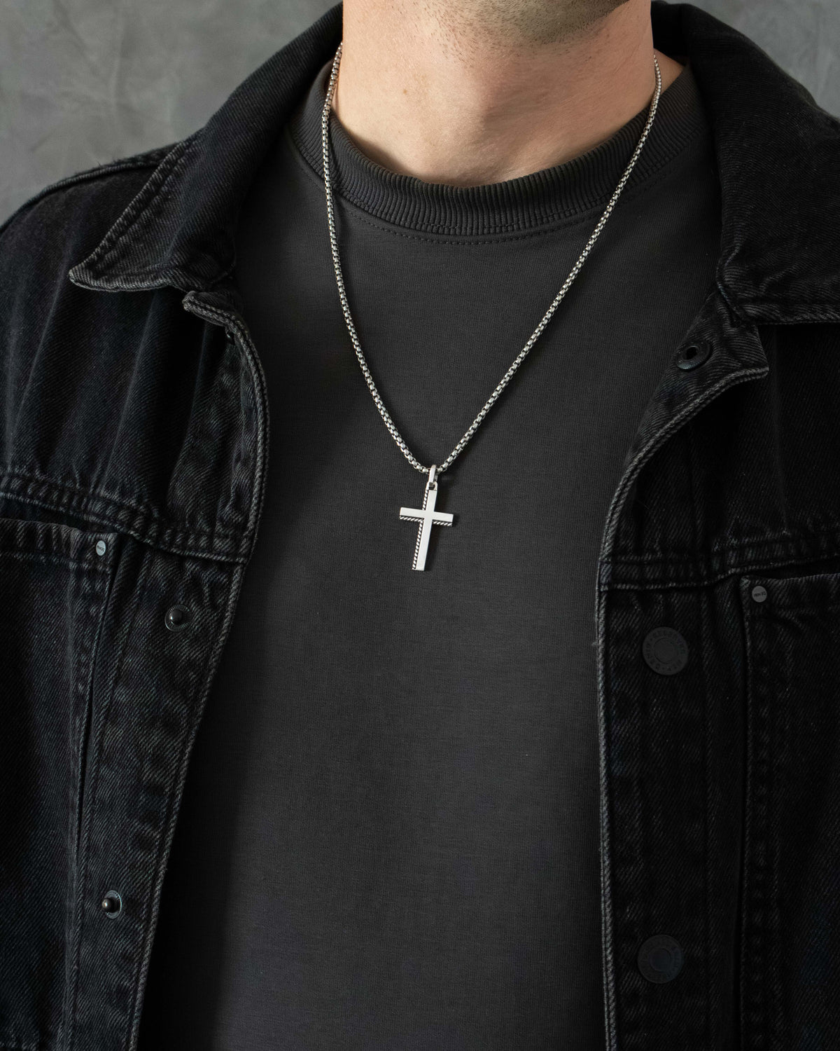 Rope Edge Cross Necklace Pendant Sterling Silver