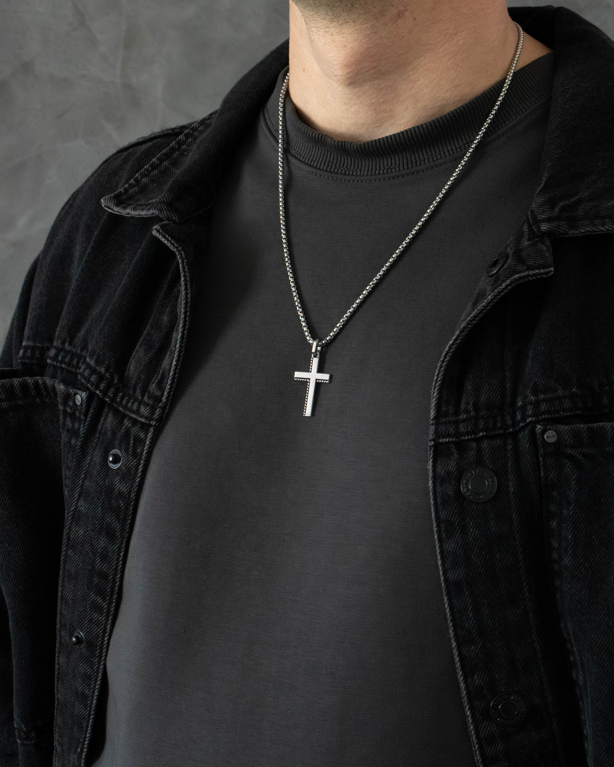 Rope Edge Cross Necklace Pendant Sterling Silver