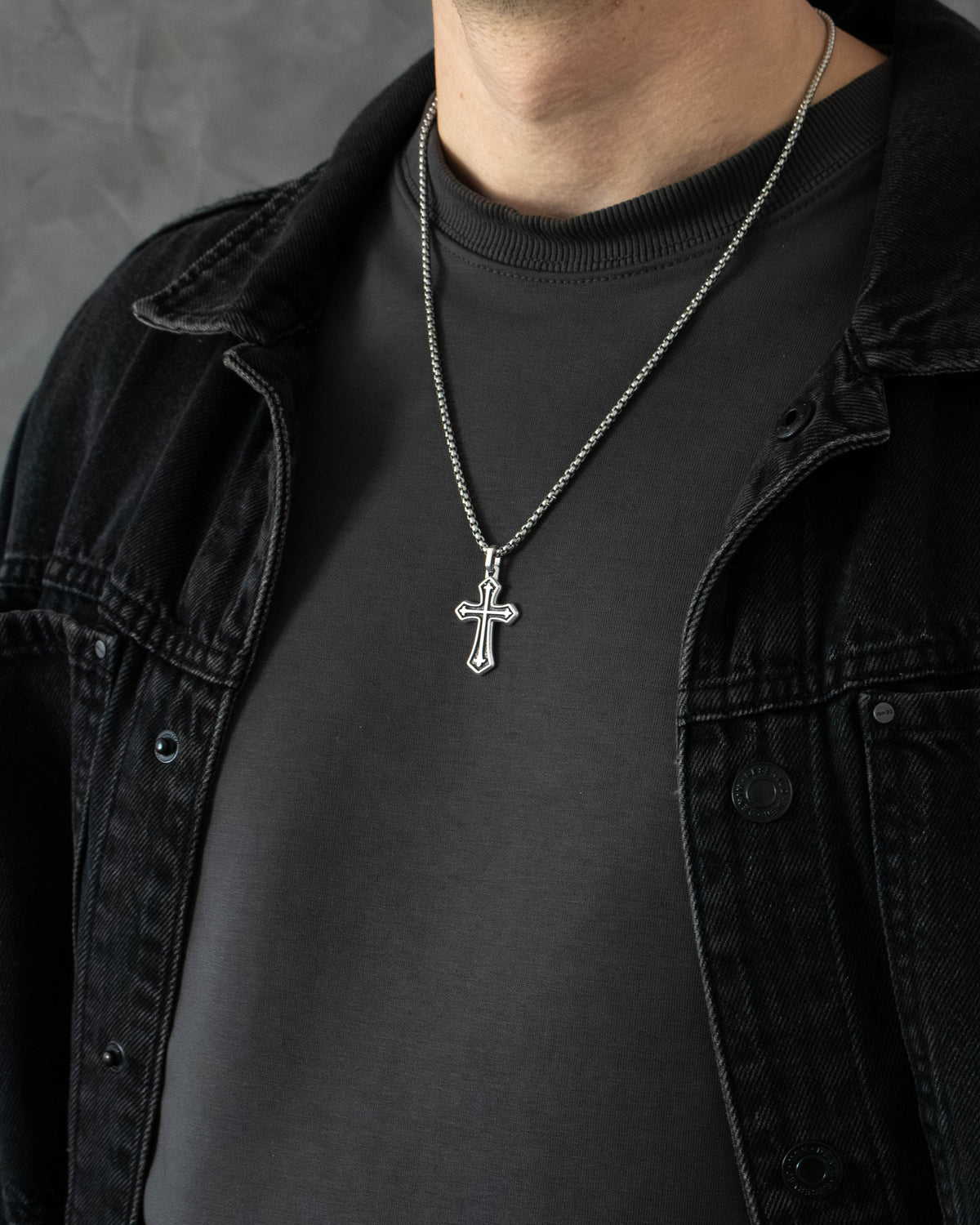 Silver Flared Cross Pendant Necklace Gothic Style
