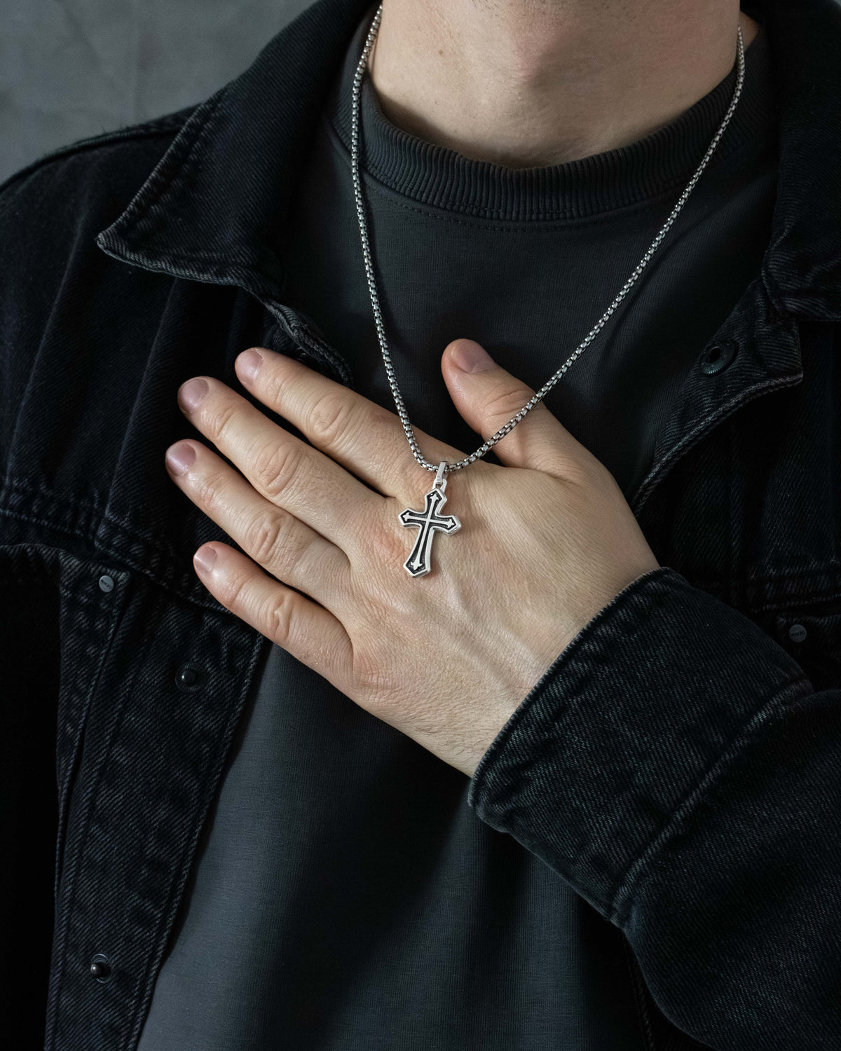 Silver Flared Cross Pendant Necklace Gothic Style