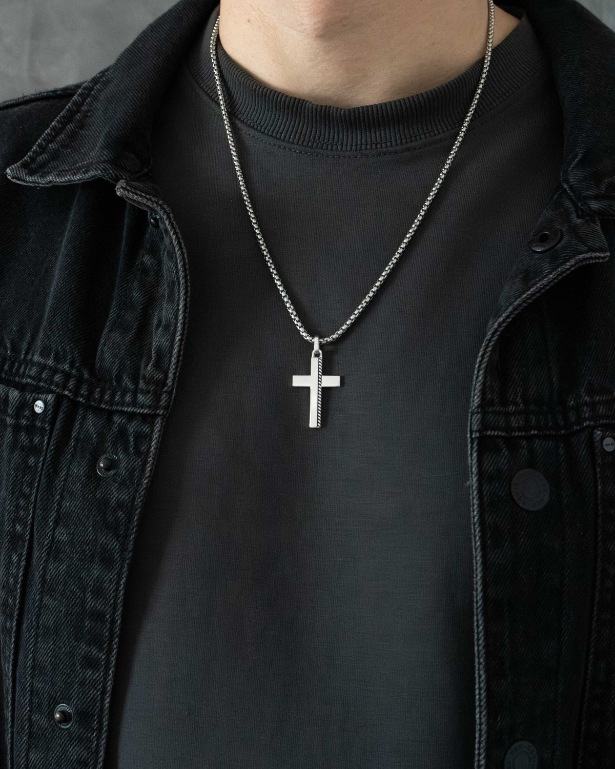 Minimalist Cross Necklace with Rope Sterling Silver