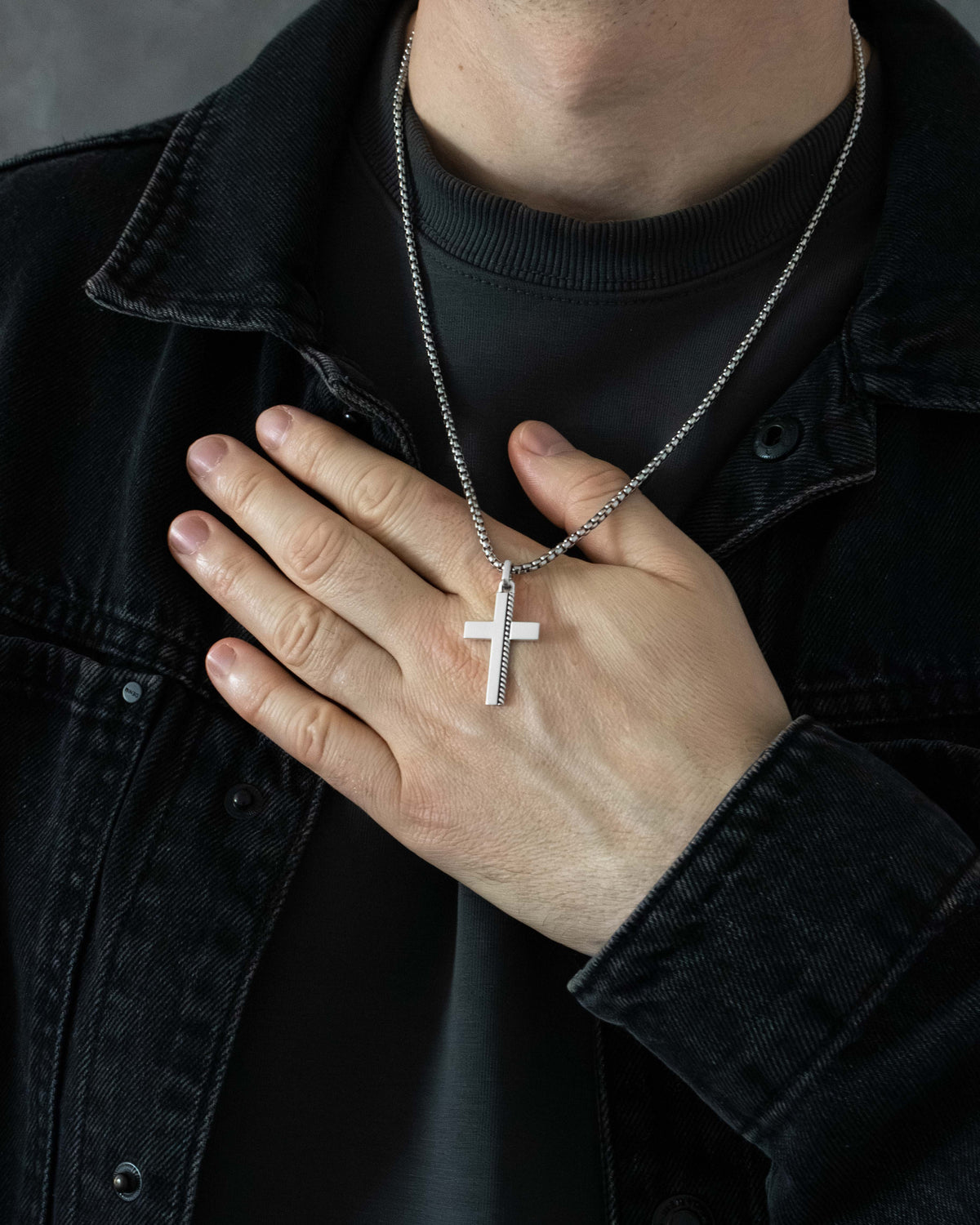 Minimalist Cross Necklace with Rope Sterling Silver