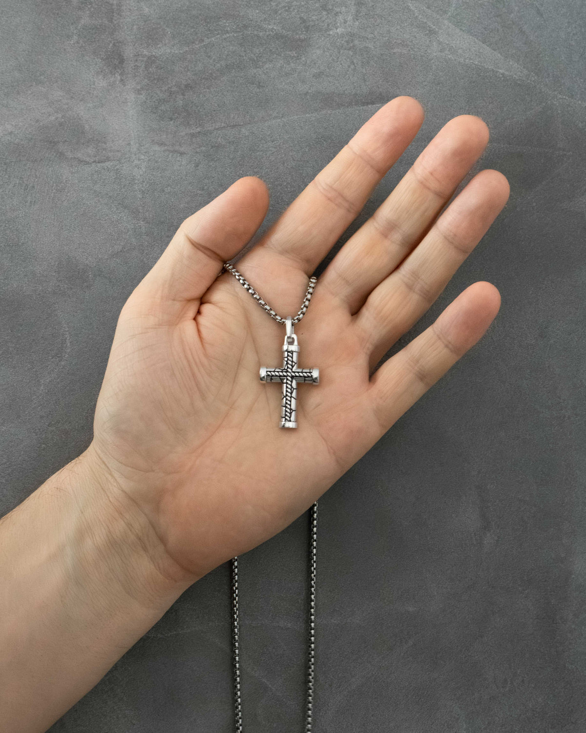 Brutal Braided Cross Pendant Bound Rope Design Silver