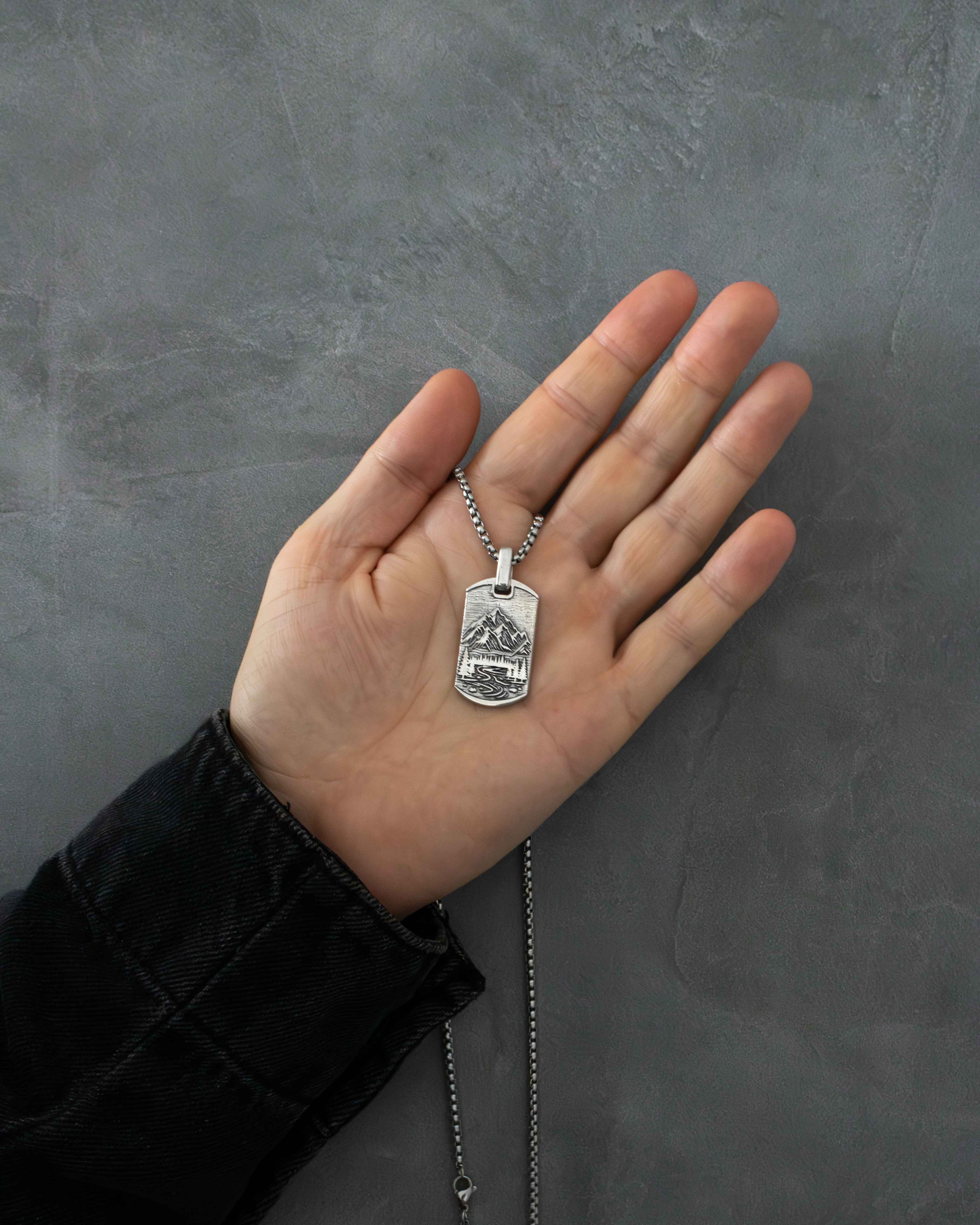 Mountains and Forest Nature Pendant Sterling Silver