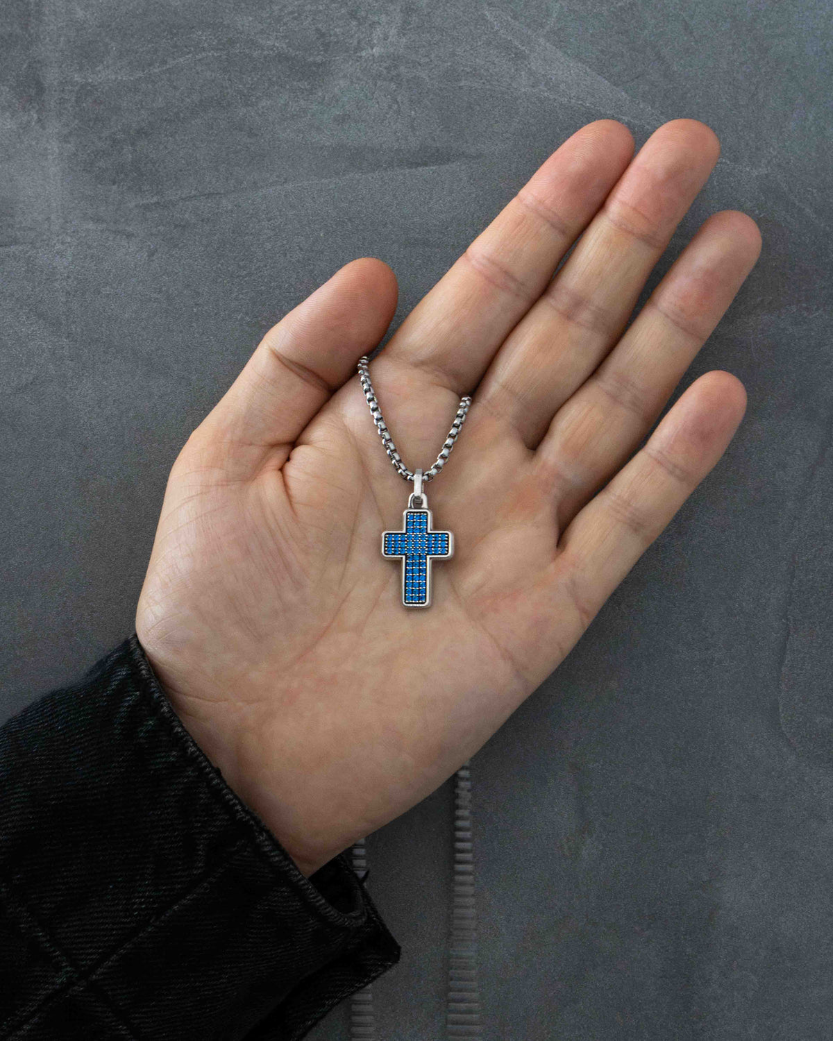 Multi-Stone Cross Necklace Silver Blue Sapphire CZ