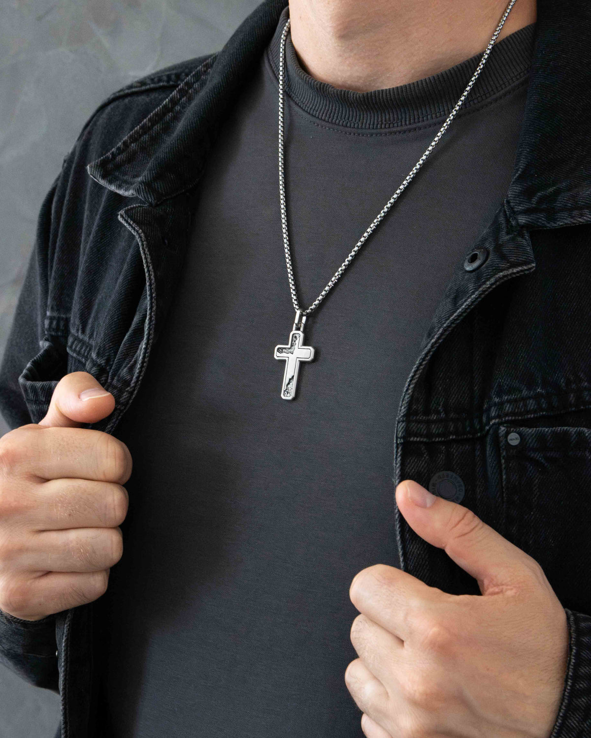 Cracked Cross Necklace Oxidized and Plain Silver
