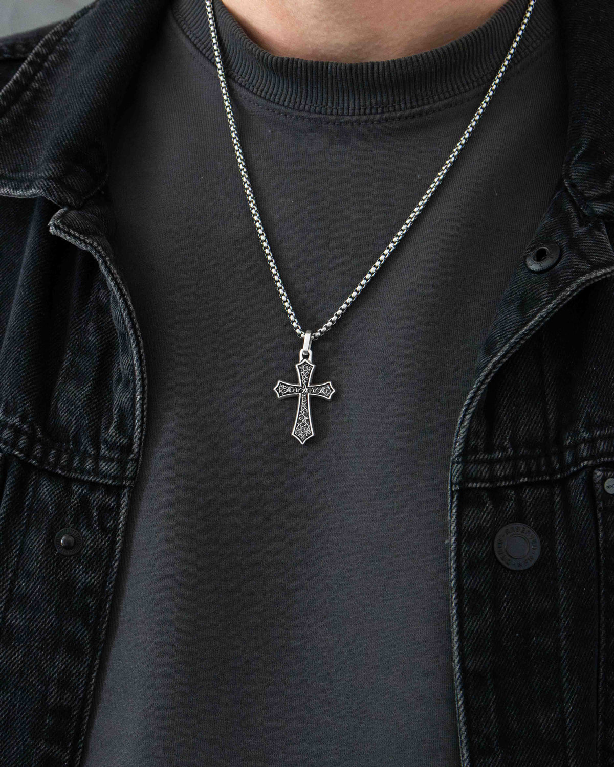 Oxidized Silver Cross Pendant Necklace Gothic Style