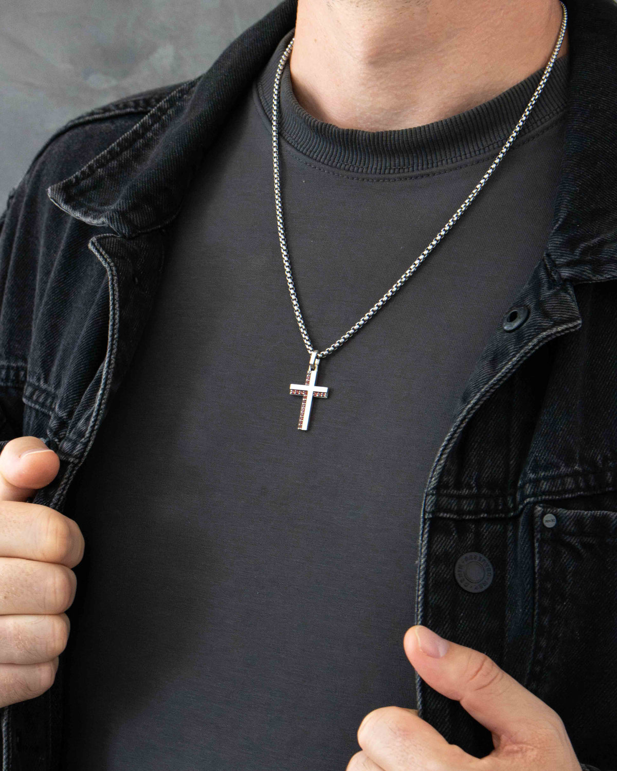 Garnet Cross Necklace Sterling Silver Minimal Design