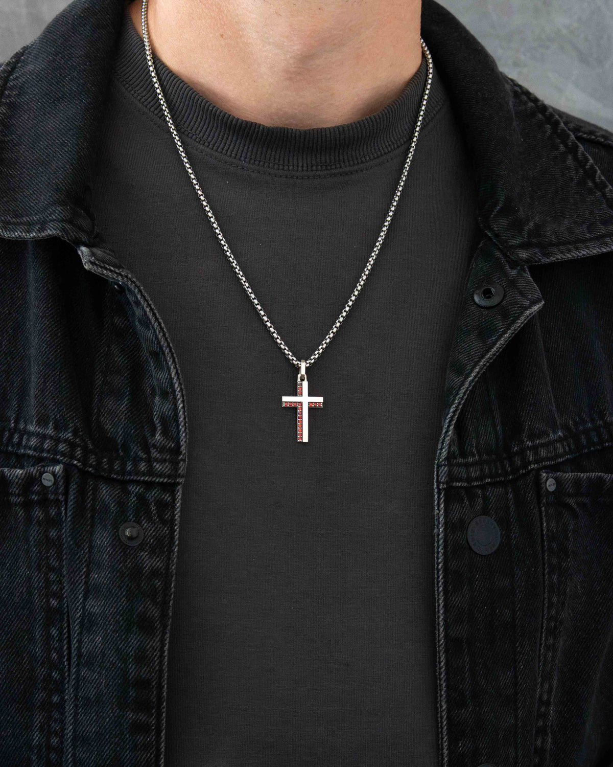 Garnet Cross Necklace Sterling Silver Minimal Design