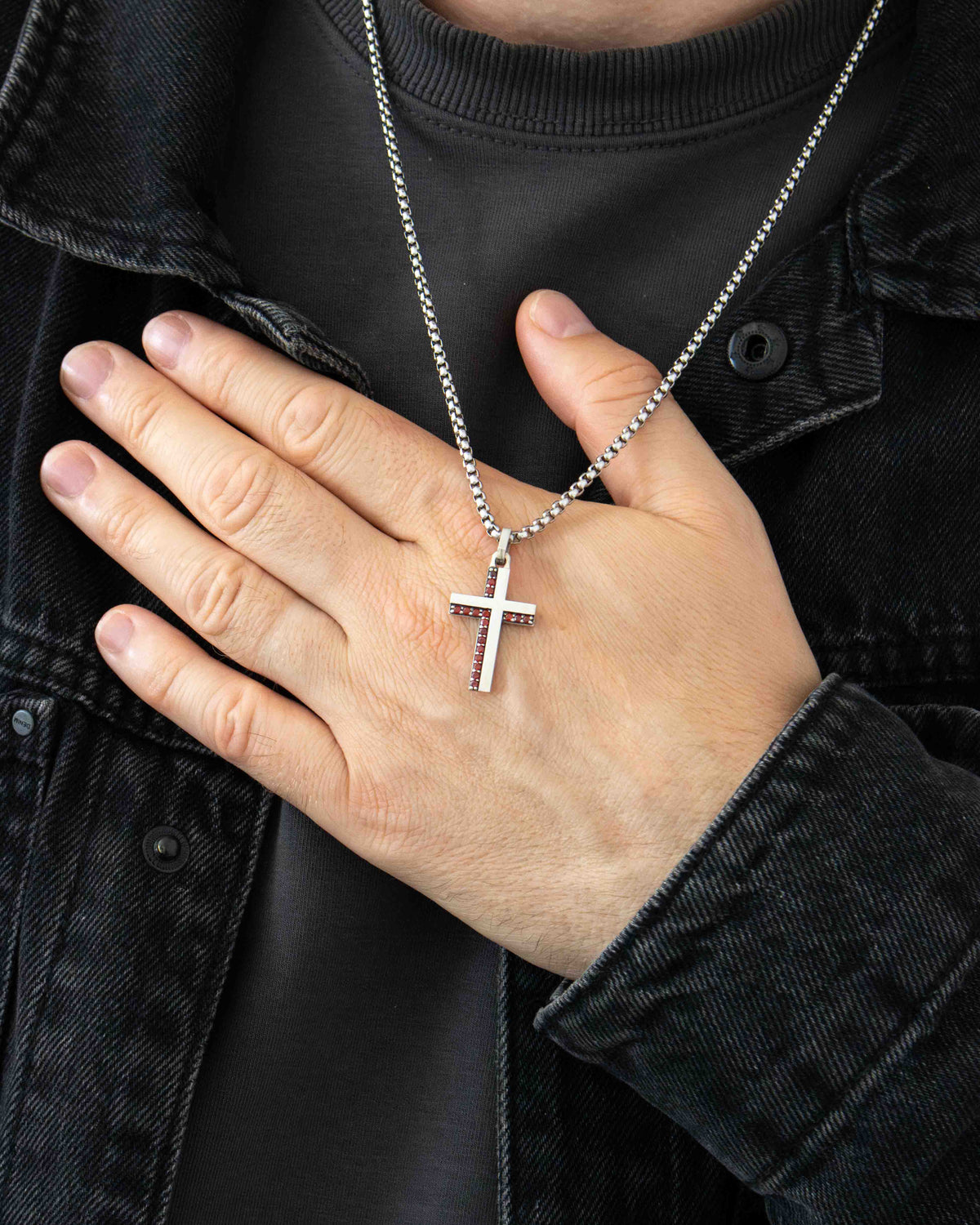 Garnet Cross Necklace Sterling Silver Minimal Design