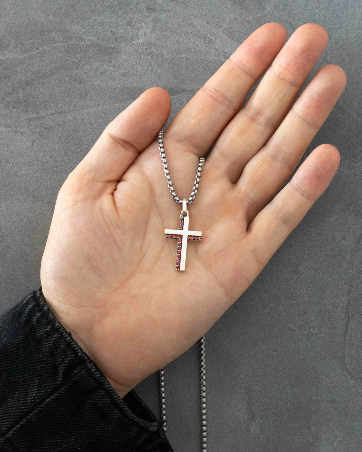 Garnet Cross Necklace Sterling Silver Minimal Design