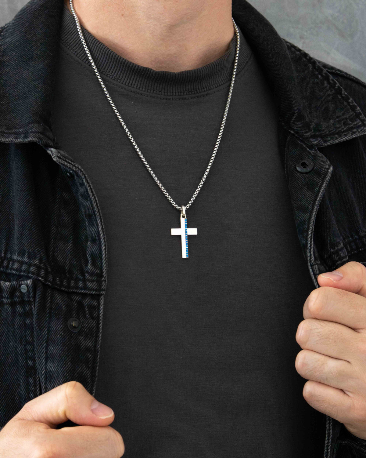 Blue Sapphire Cross Necklace Silver Minimalist Style