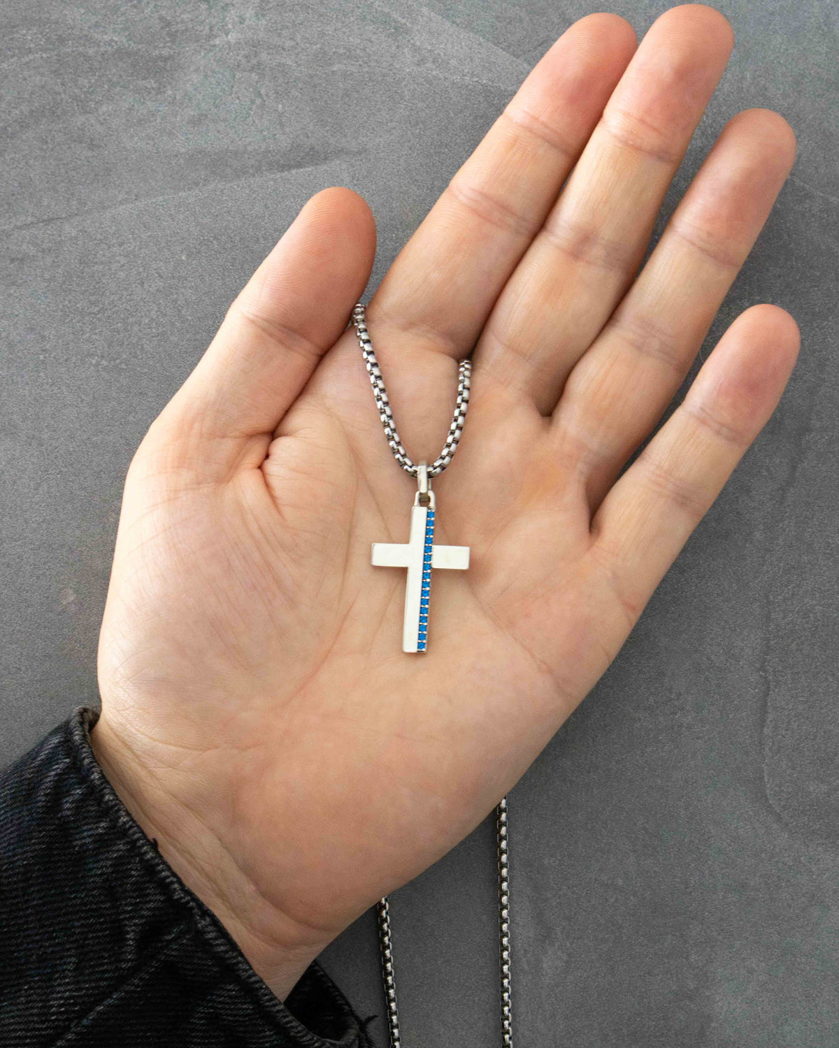Blue Sapphire Cross Necklace Silver Minimalist Style