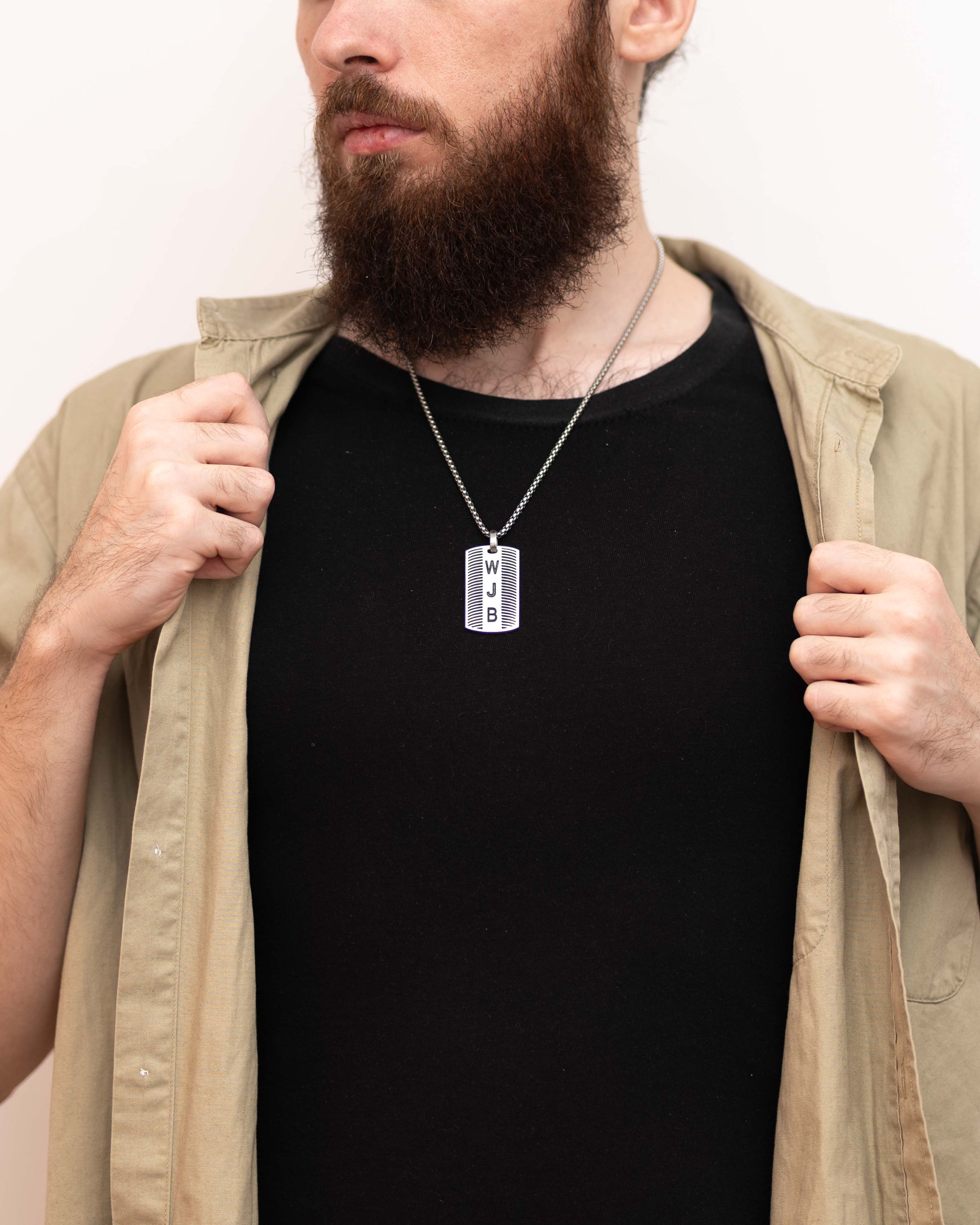 Engraved Men’s Initial Pendant in Silver with Stripes