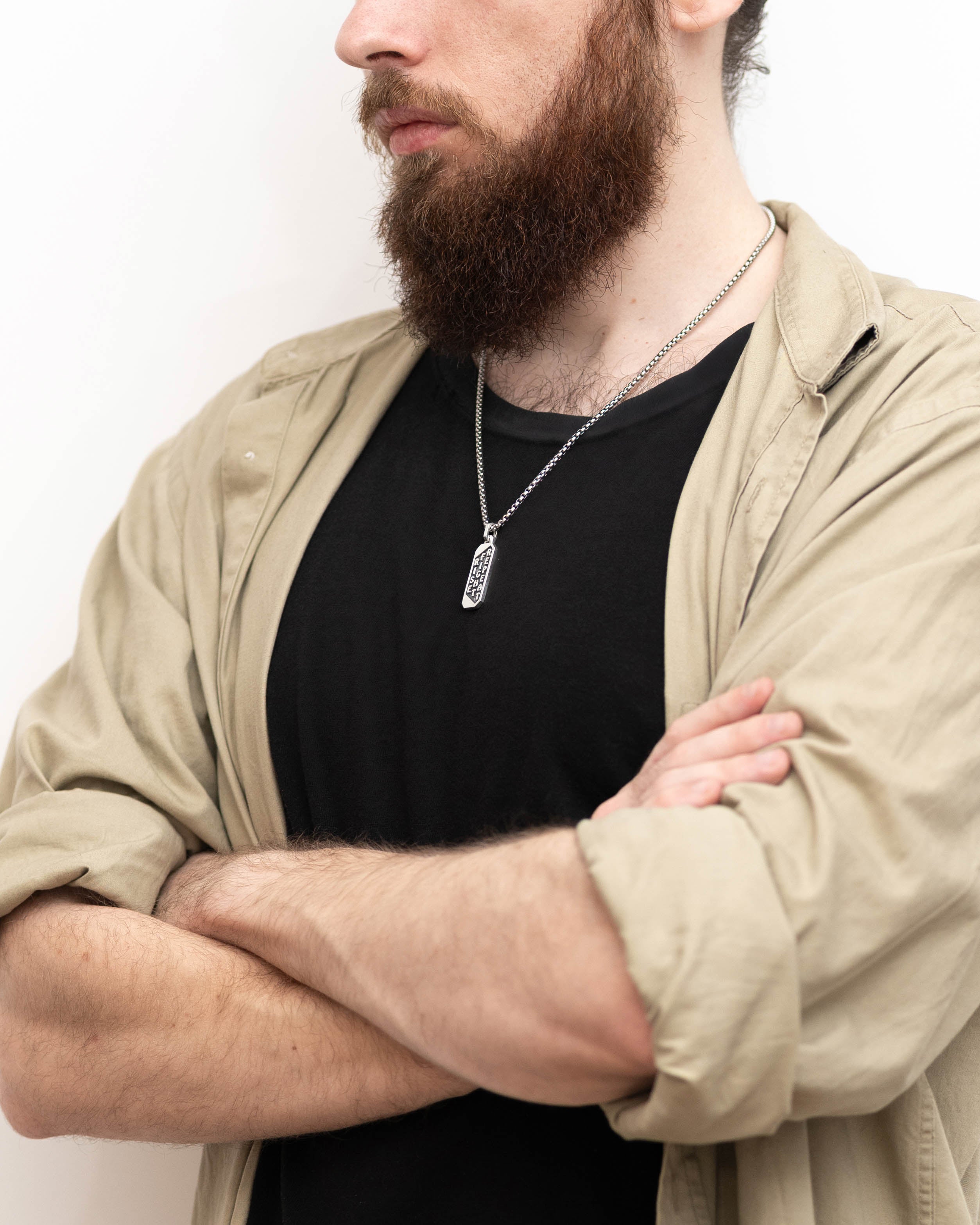 Men's Mantra Ingot Necklace Motivational Amulet Silver