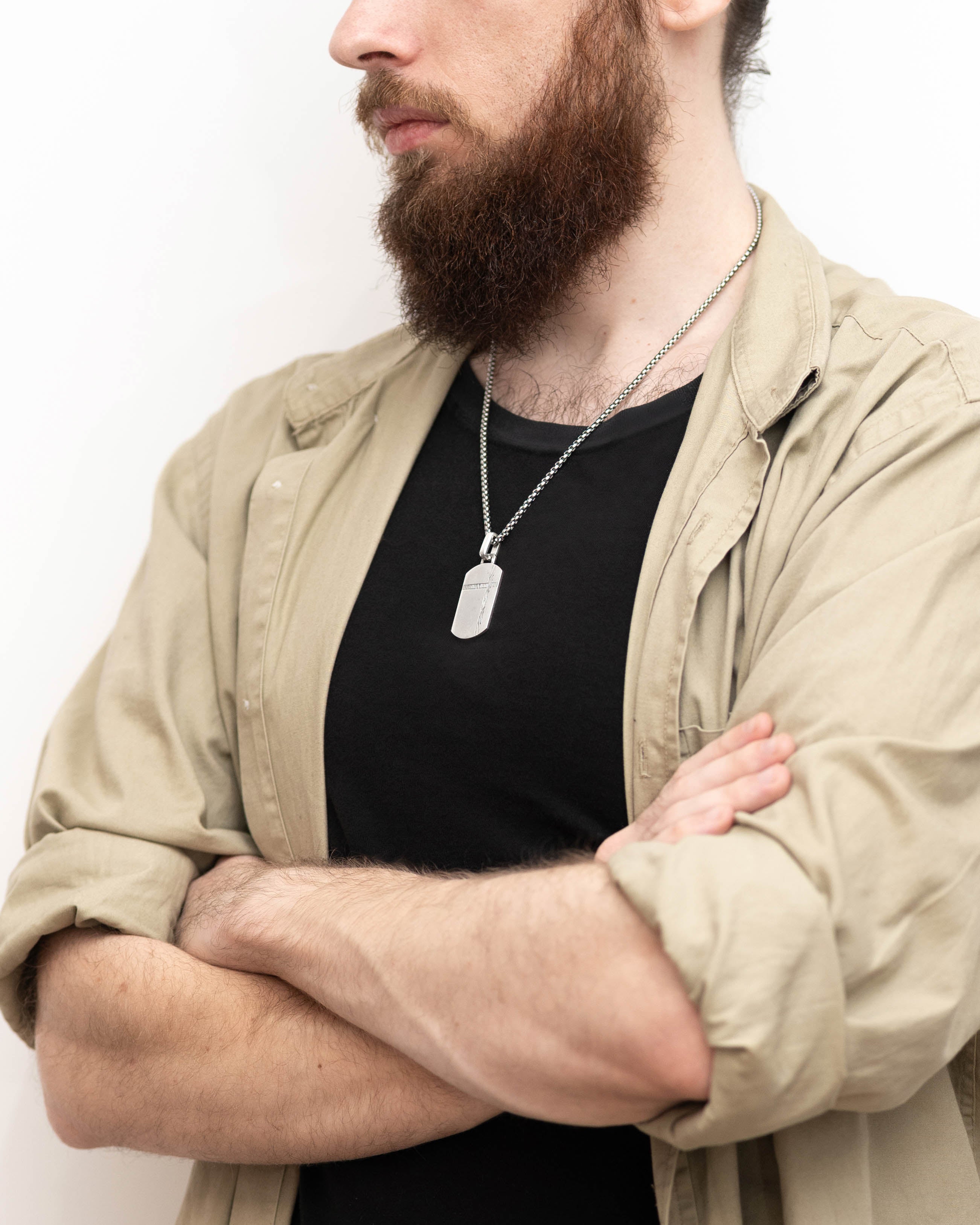 Silver Cross Tag Pendant with Tree Growth Pattern