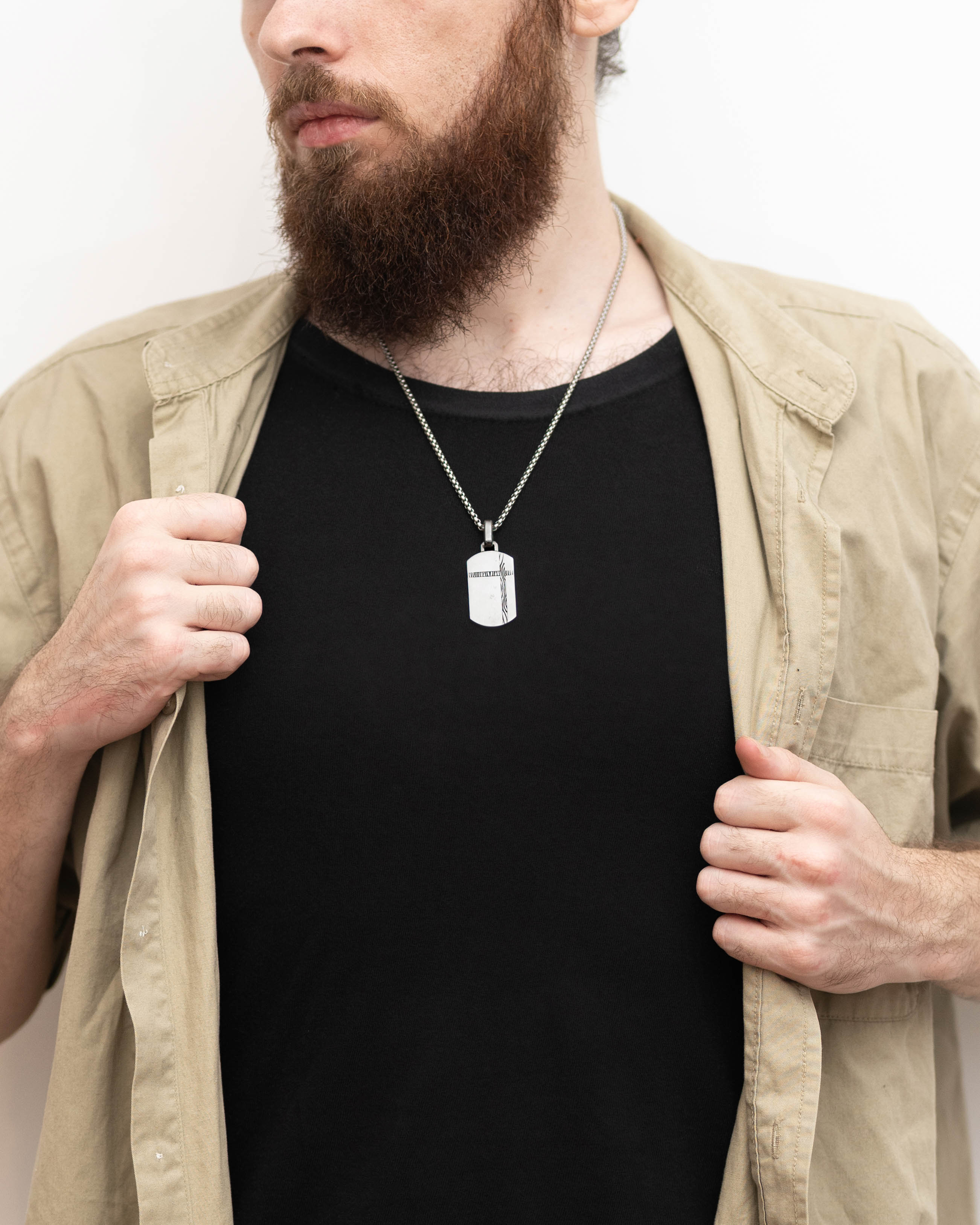 Silver Cross Tag Pendant with Tree Growth Pattern