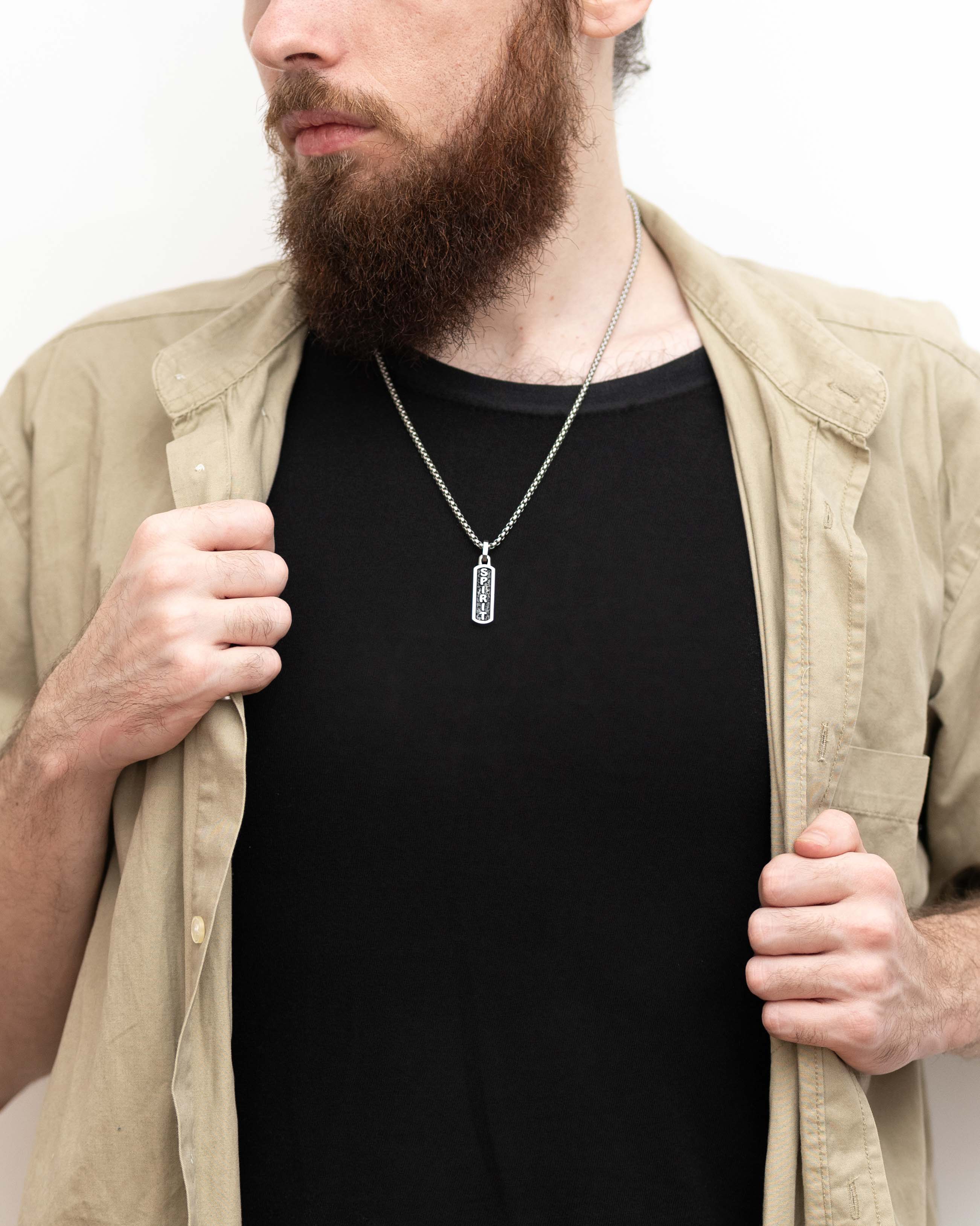 Engraved Word SPIRIT Small Message Necklace Silver