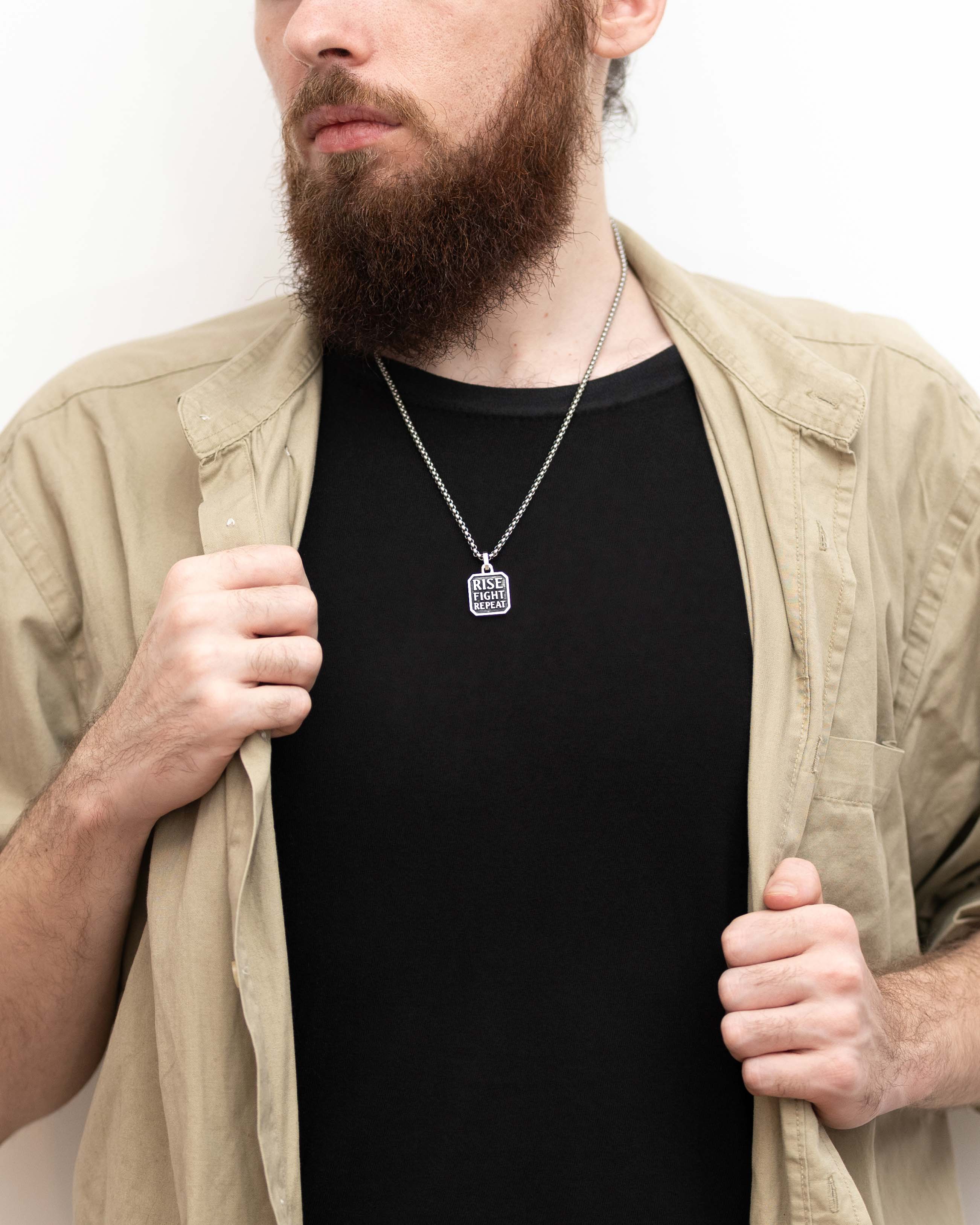 Men's Mantra Necklace Motivational Amulet Fine Silver