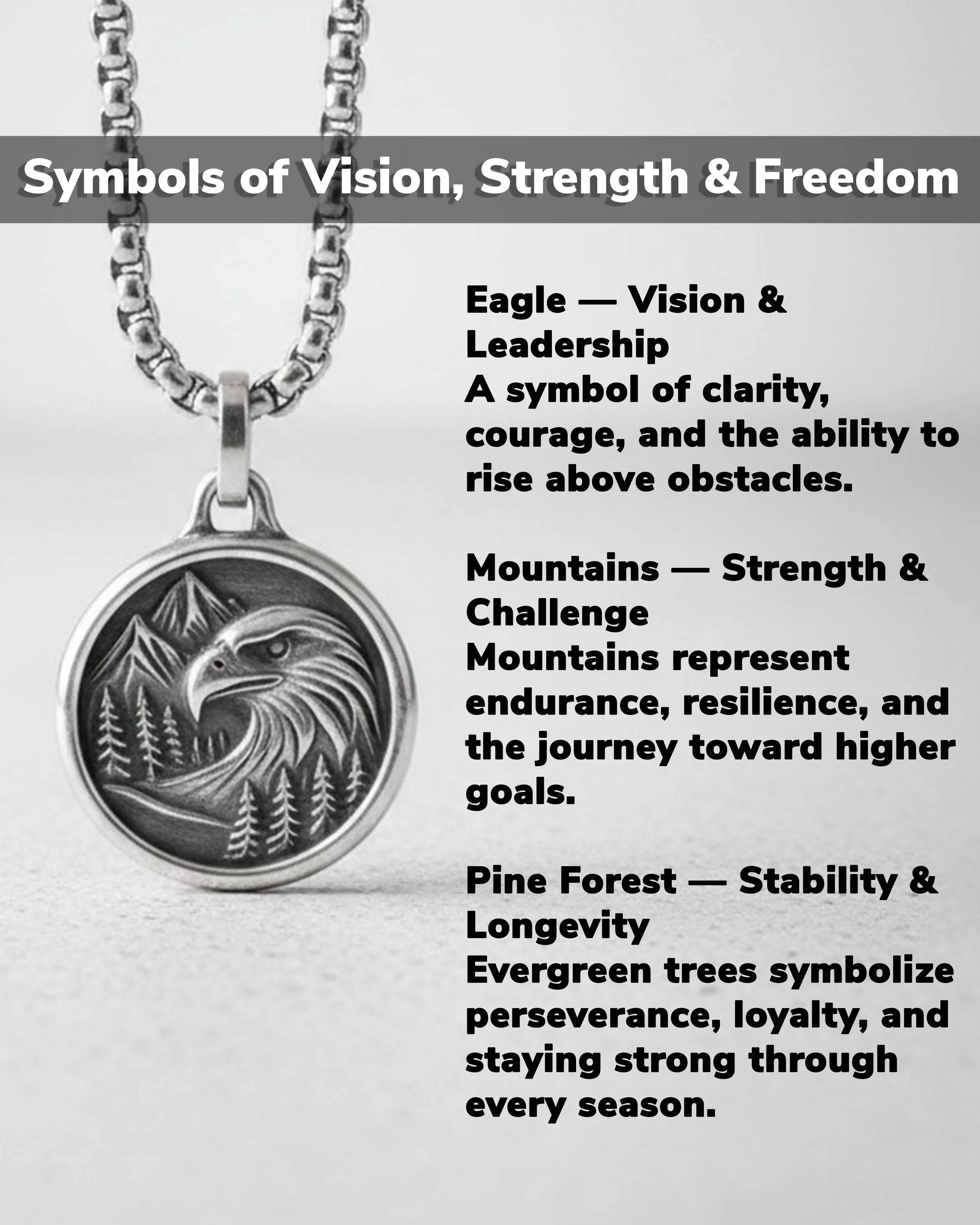 Mountain Eagle Pendant Necklace Silver Round Shape