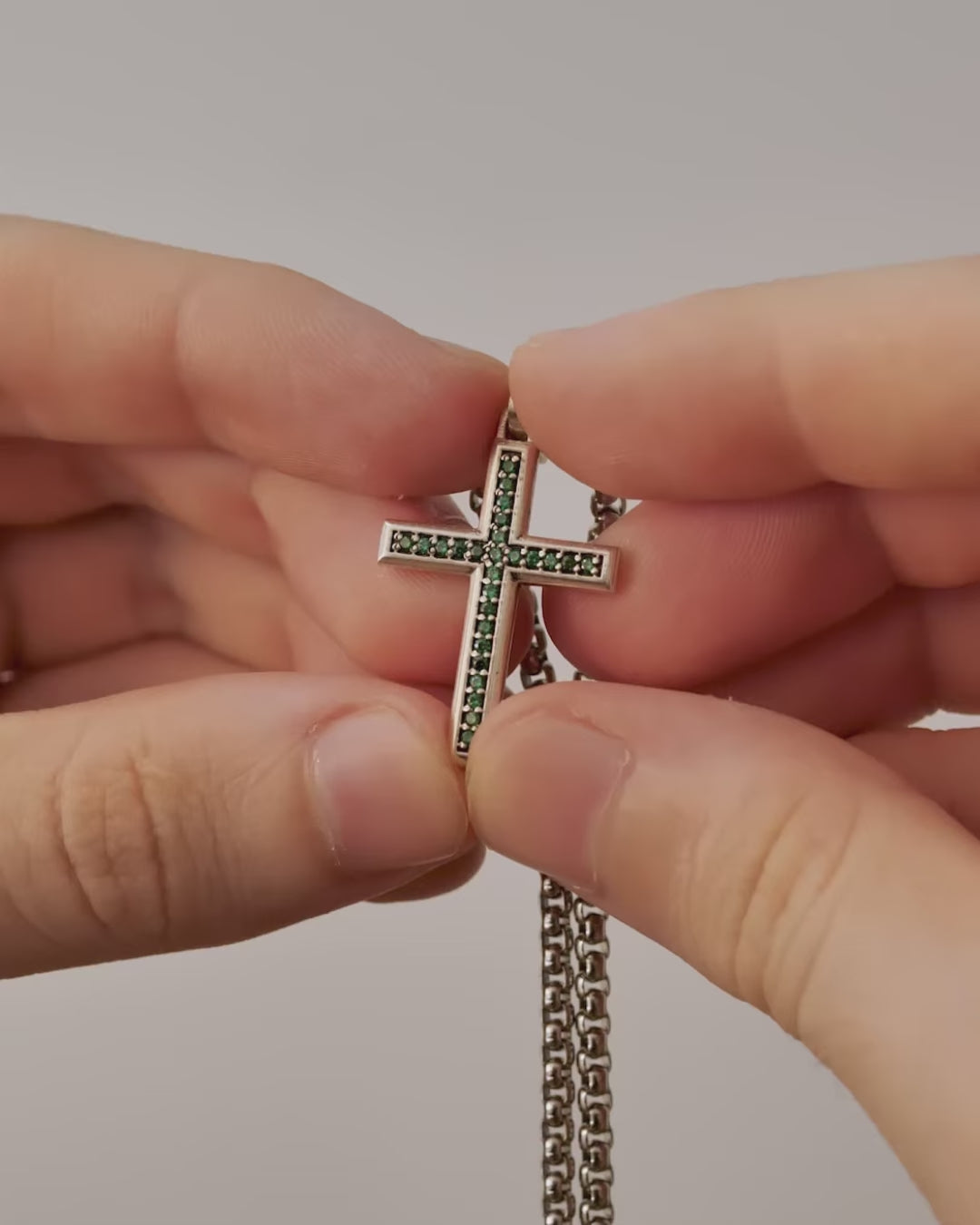 Emerald Cross Necklace Silver Multi Stone Minimal Style