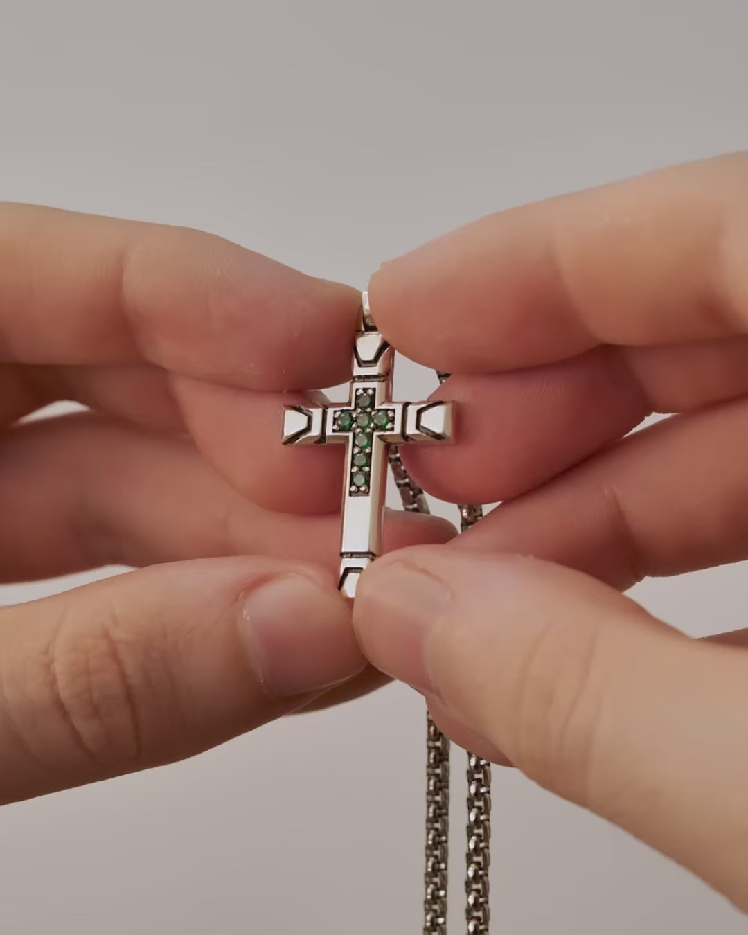 Streetwear Cross Necklace with Emeralds Solid Silver