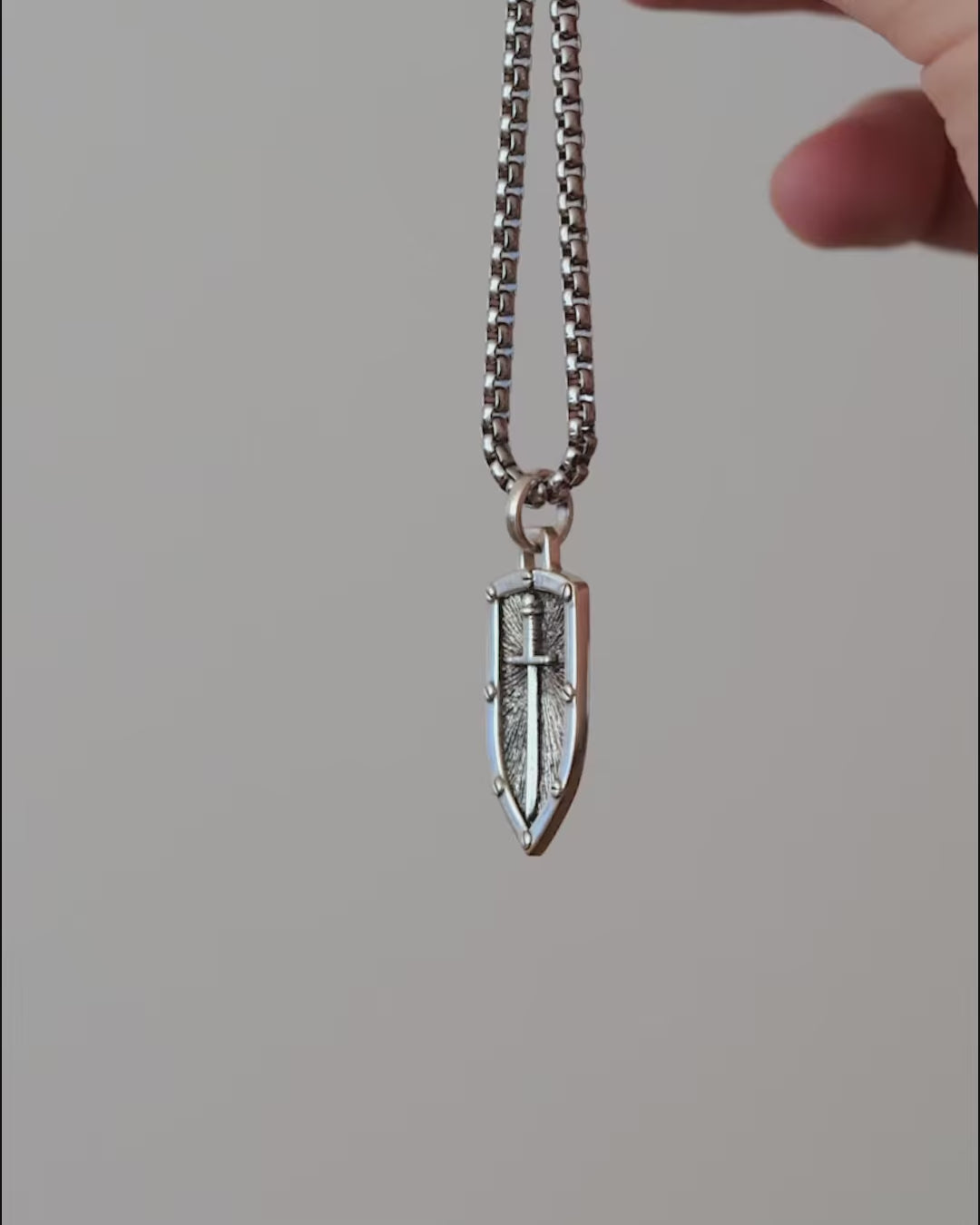 Shield & Sword Pendant Necklace Fine Silver