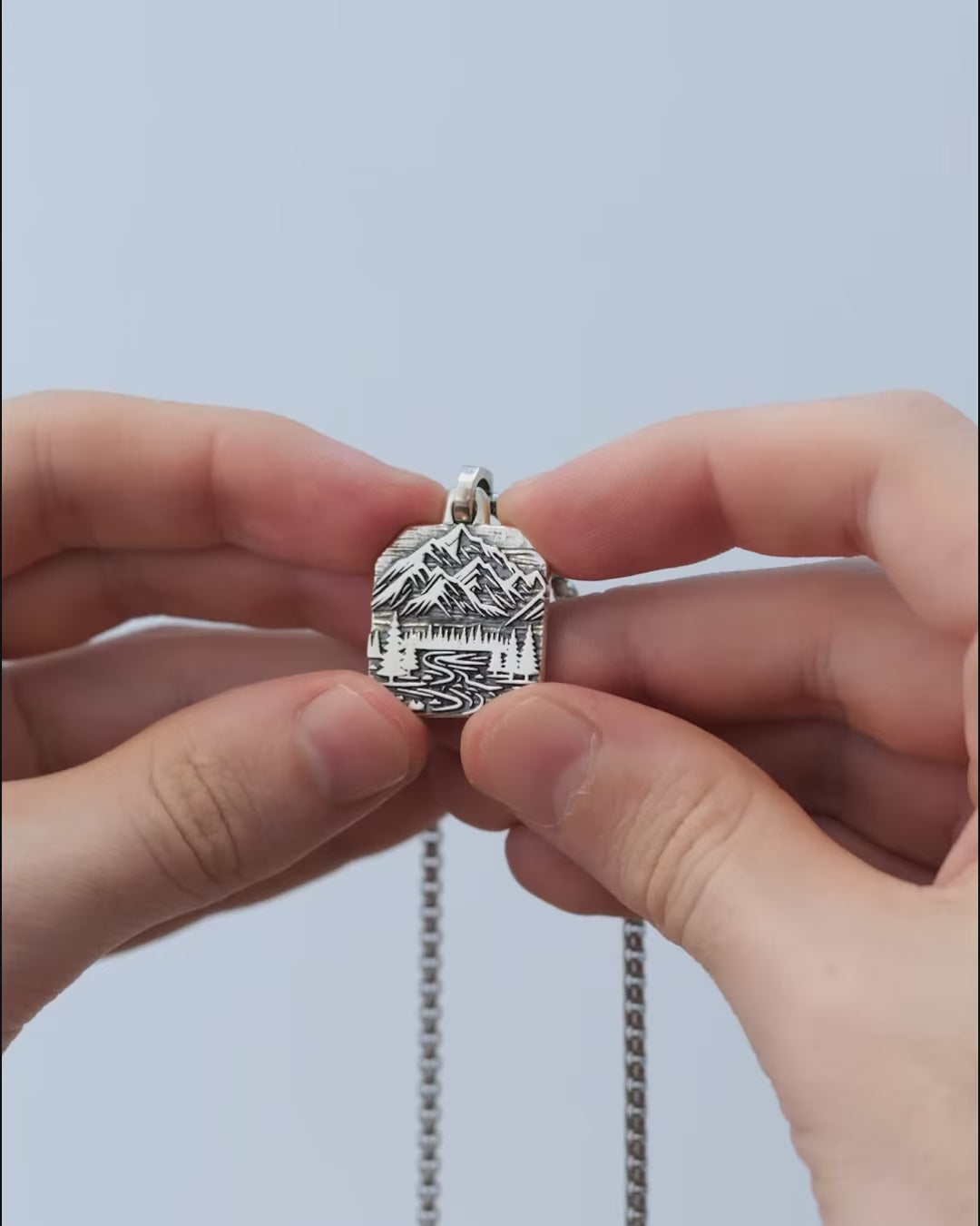 Mountains and Forest Pendant Octagonal Shape Silver