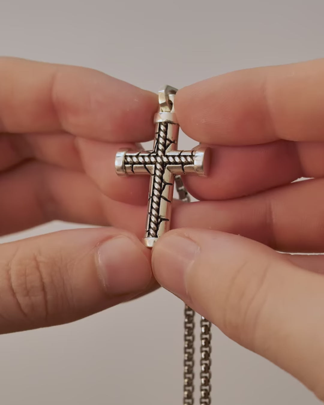 Brutal Braided Cross Pendant Bound Rope Design Silver