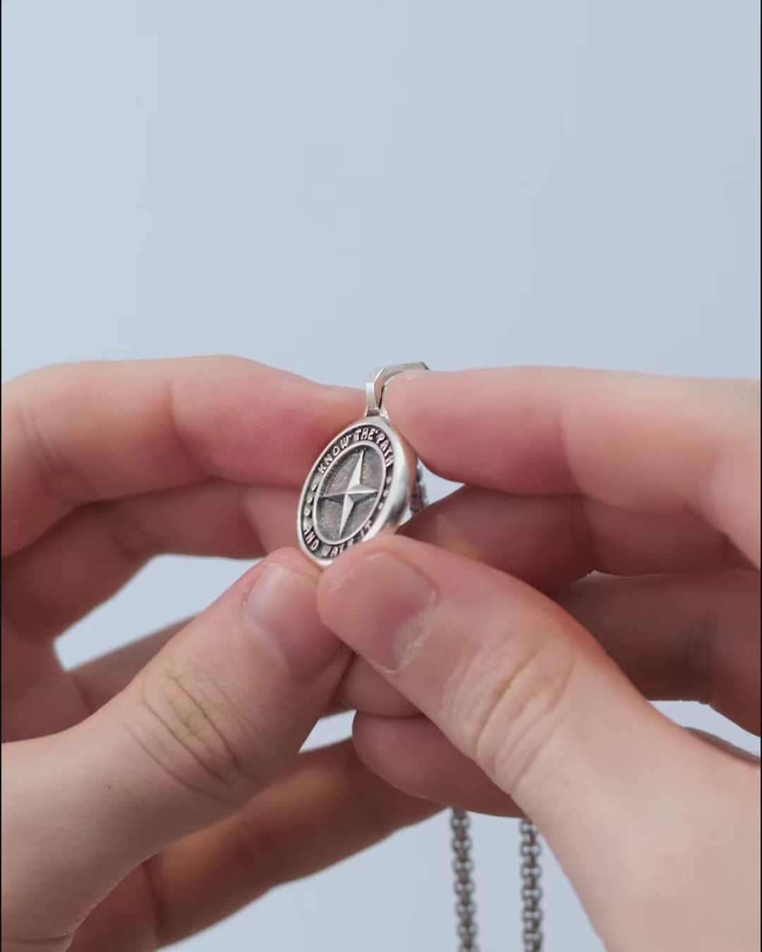 Round Silver Pendant North Star & Motivational Message