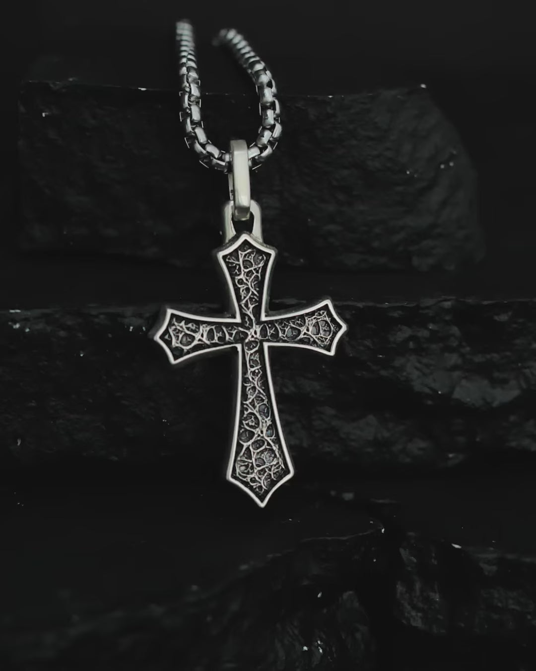 Oxidized Silver Cross Pendant Necklace Gothic Style