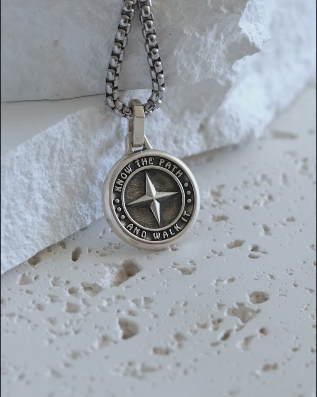 Round Silver Pendant North Star & Motivational Message