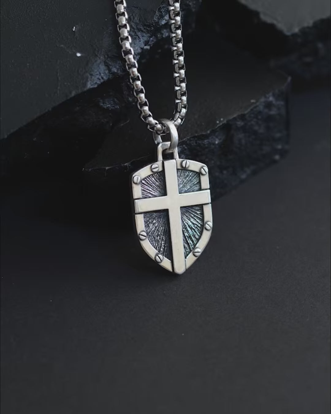 Shield Pendant Necklace with Cross Sterling Silver