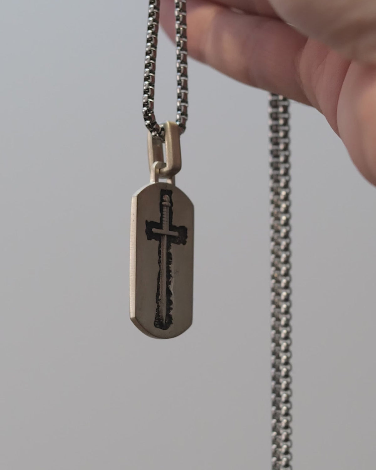 Crucifix and Sword Tag Necklace Silver Blade of Honor