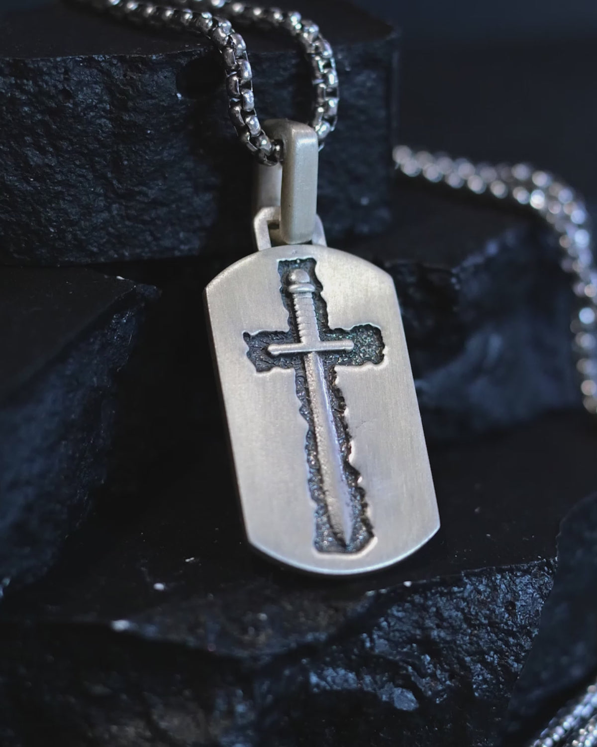 Crucifix and Sword Tag Necklace Silver Blade of Honor