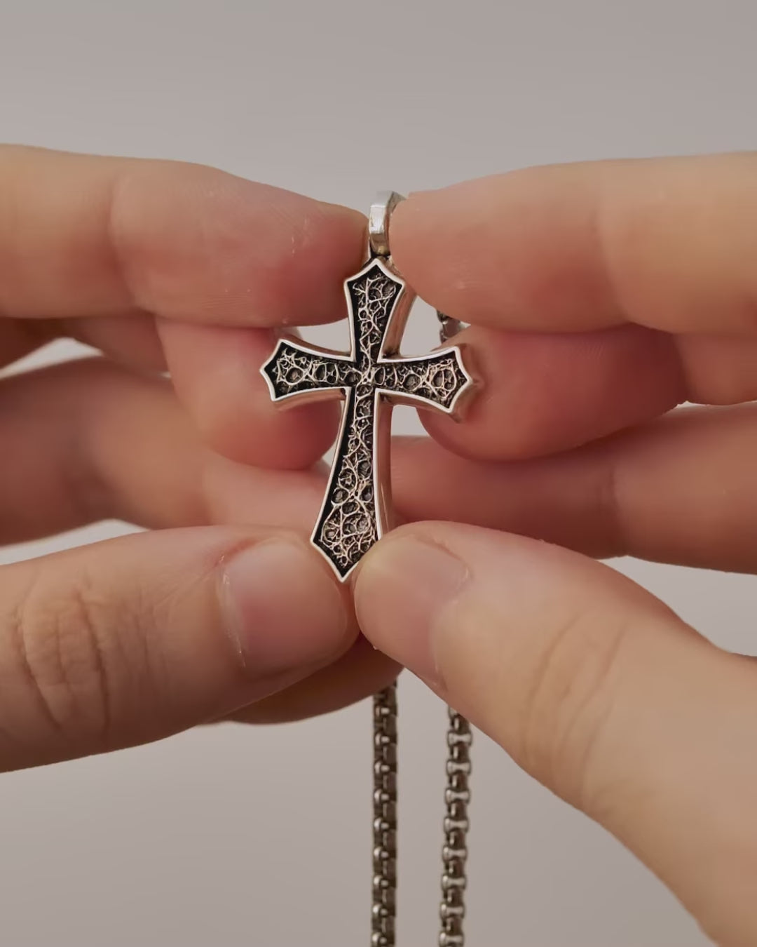 Oxidized Silver Cross Pendant Necklace Gothic Style