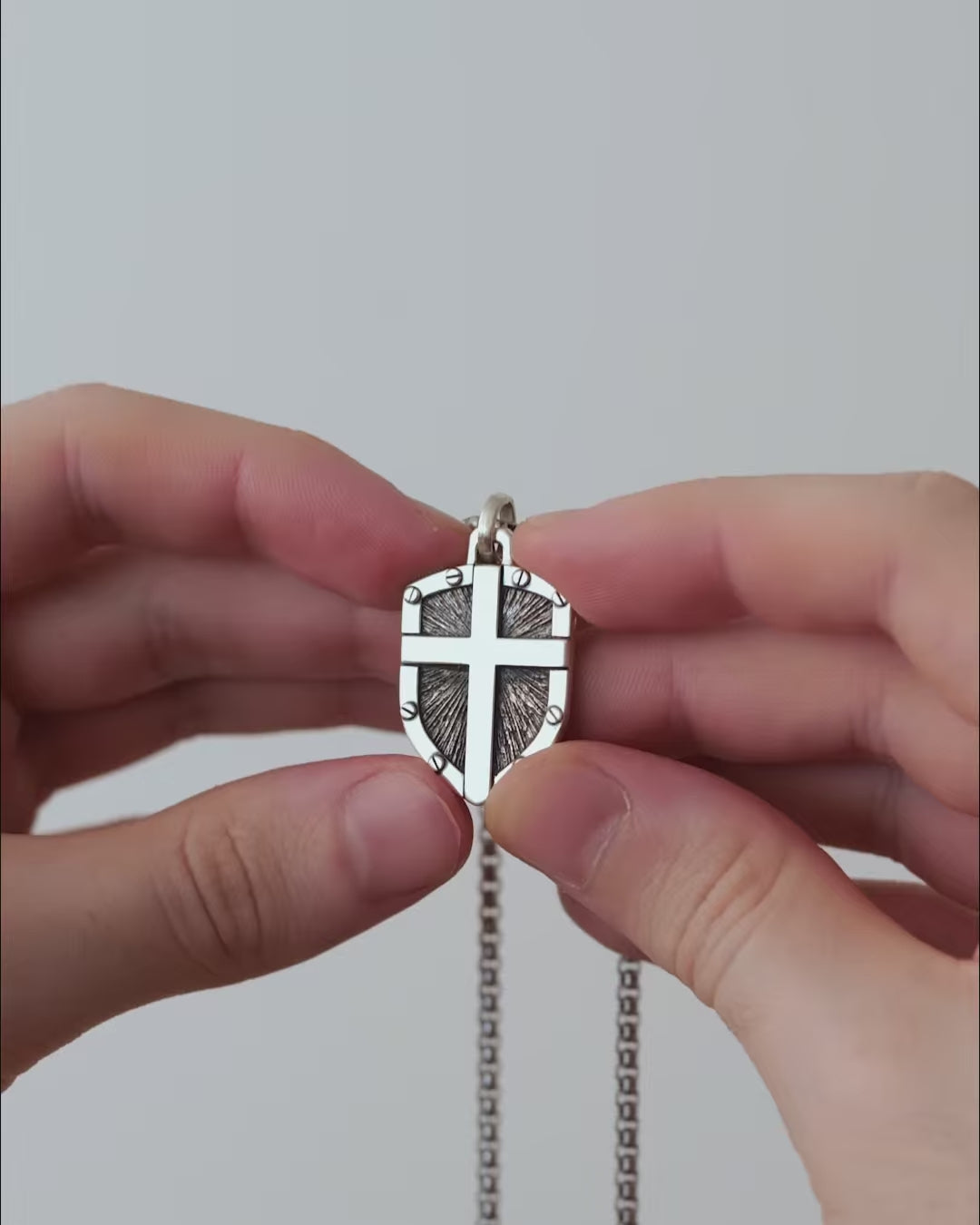 Shield Pendant Necklace with Cross Sterling Silver