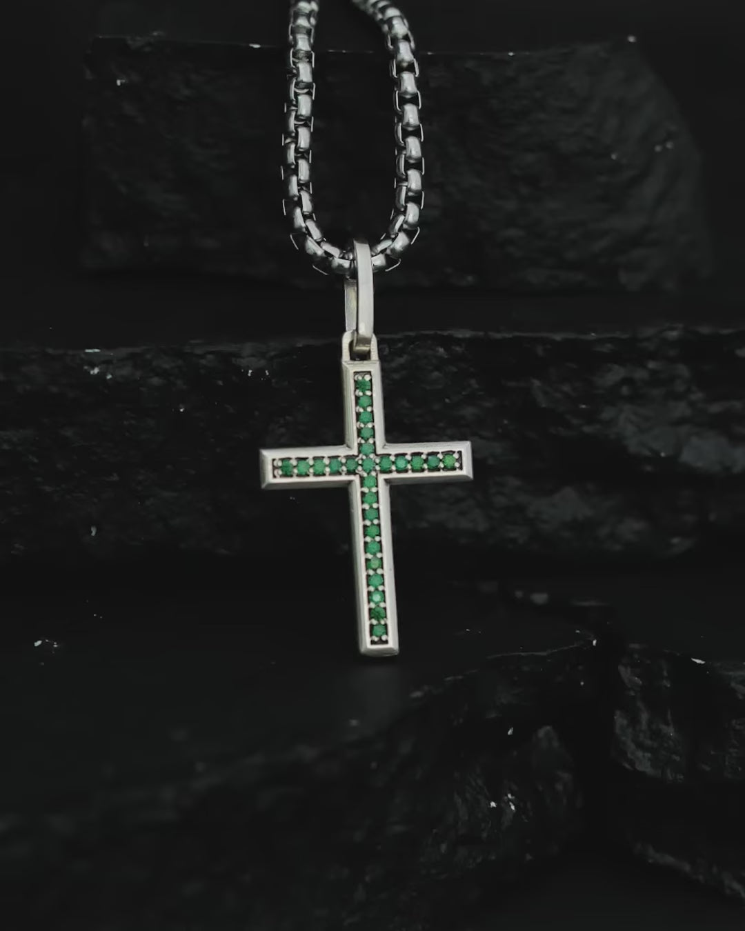 Emerald Cross Necklace Silver Multi Stone Minimal Style