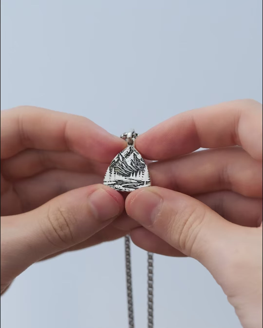 Mountains & Forest Silver Necklace Three-Sided Design