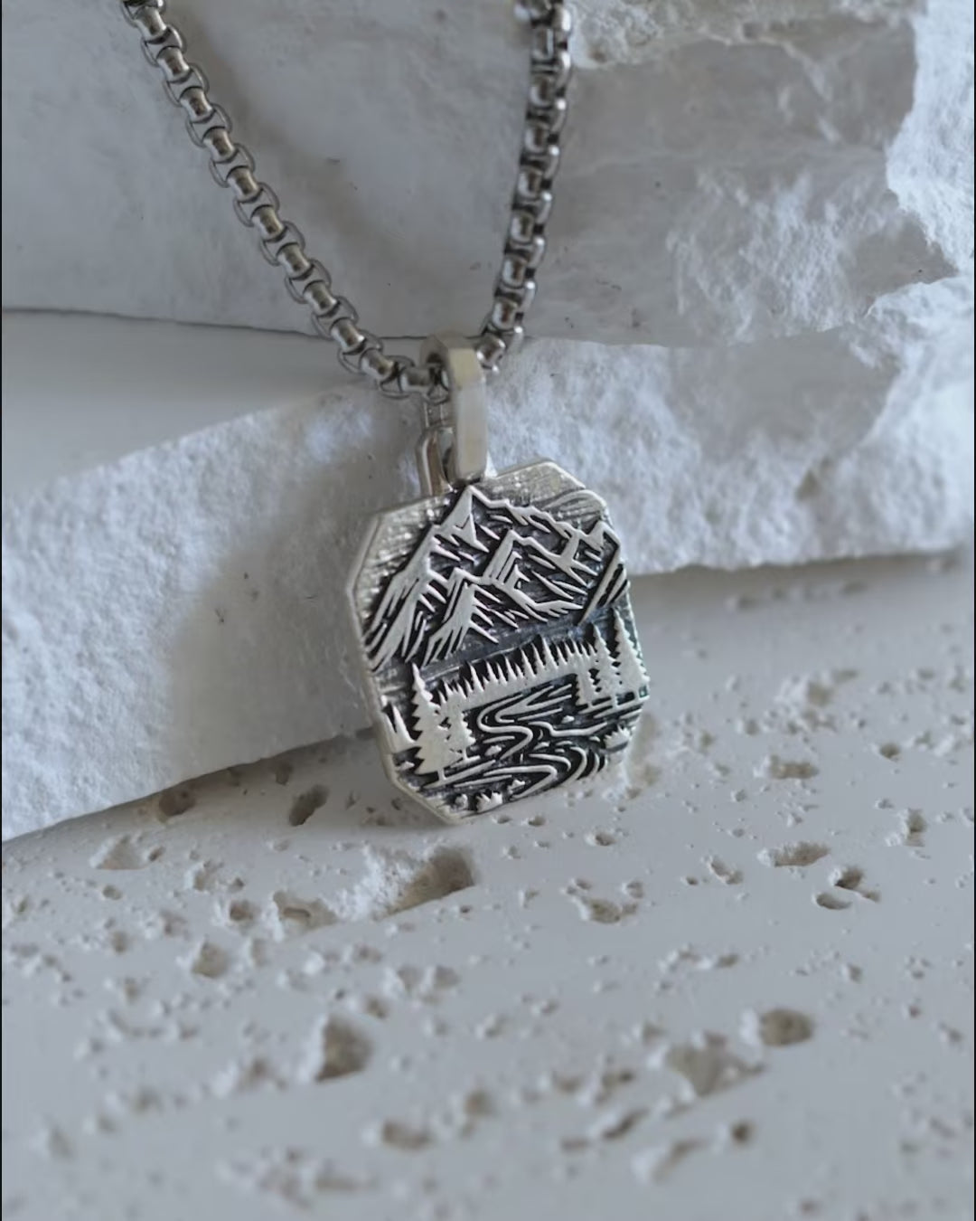 Mountains and Forest Pendant Octagonal Shape Silver